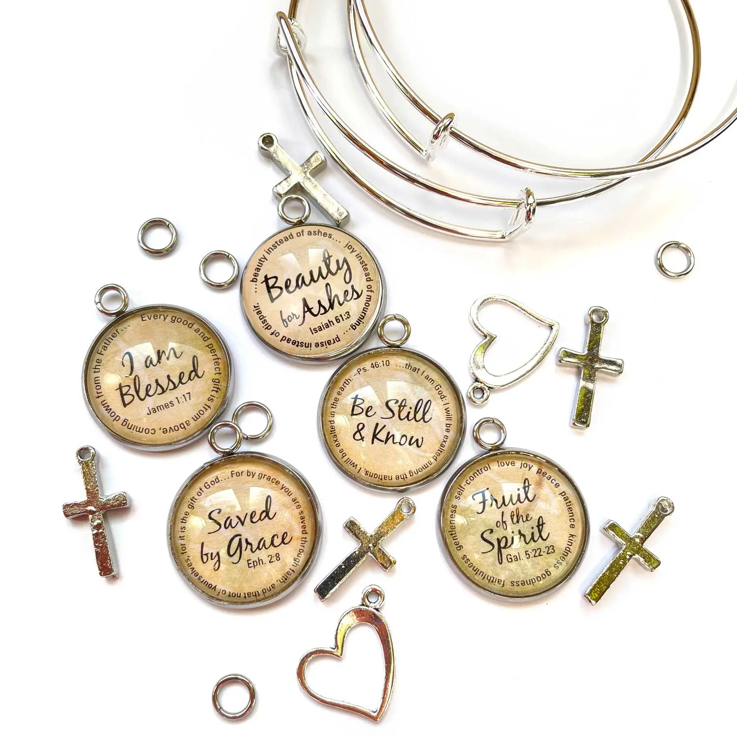 5-Pack DIY Scripture Charm Bangle Bracelet Making Kit - Christian Bracelet Jewelry Kits