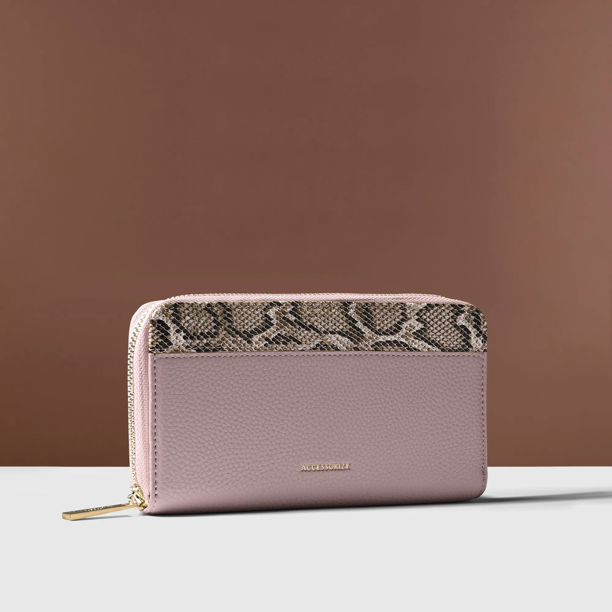 Accessorize London Women's Pink Contrast Snake Print Wallet