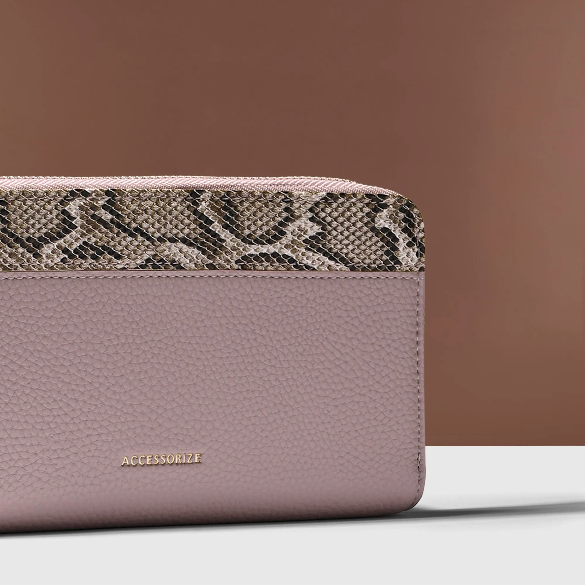 Accessorize London Women's Pink Contrast Snake Print Wallet