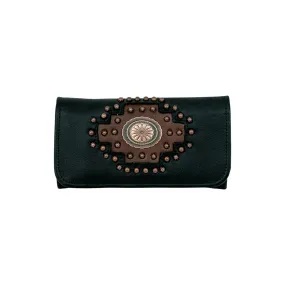 American West Midnight/Copper Leather Concho Trifold Wallet