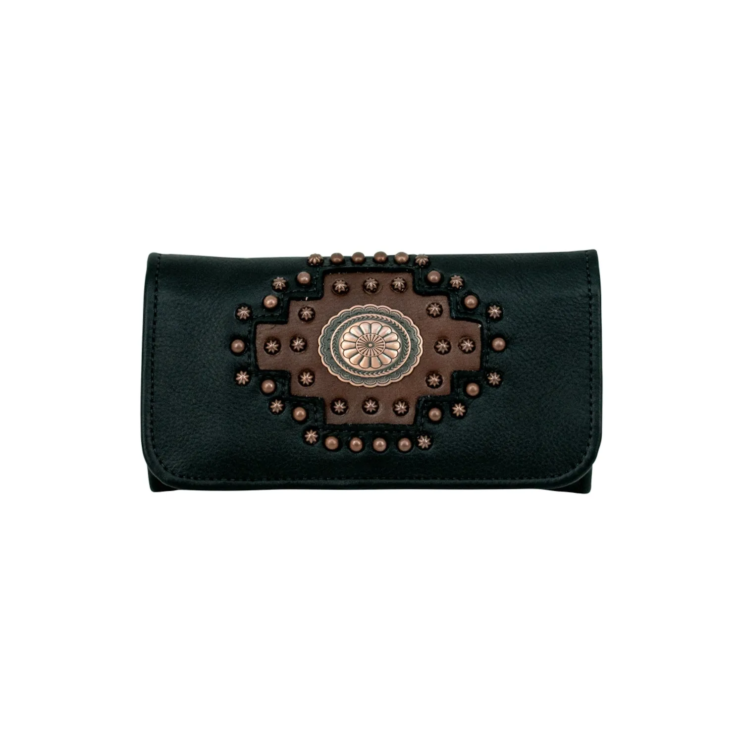 American West Midnight/Copper Leather Concho Trifold Wallet