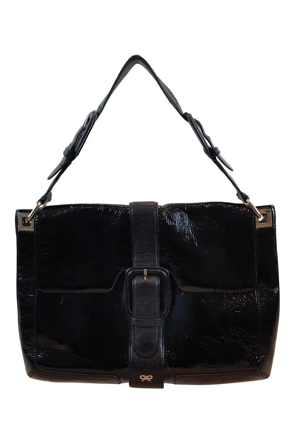 ANYA HINDMARCH Black Patent Leather Envelop Handbag (M)