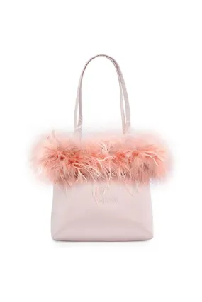 BABY PINK GLAM SILK HANDBAG WITH FEATHERS