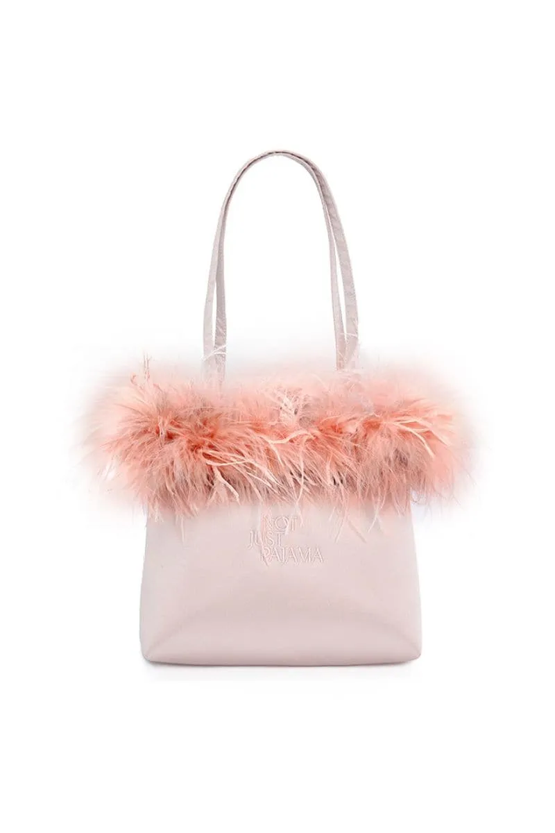 BABY PINK GLAM SILK HANDBAG WITH FEATHERS