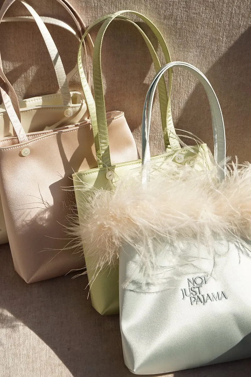 BABY PINK GLAM SILK HANDBAG WITH FEATHERS