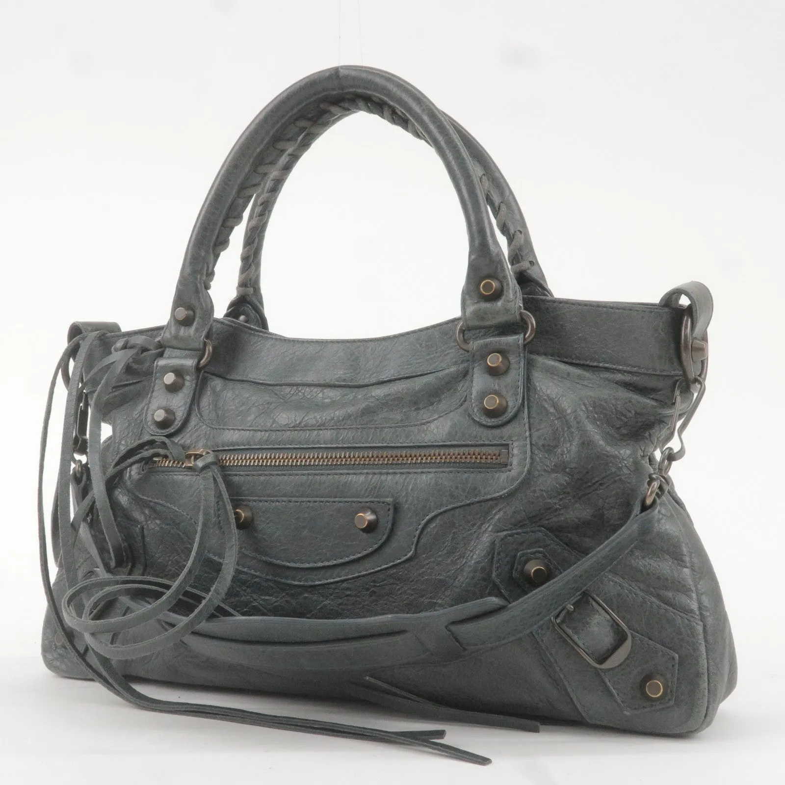 BALENCIAGA The First Leather 2Way Bag Hand Bag Gray 103208