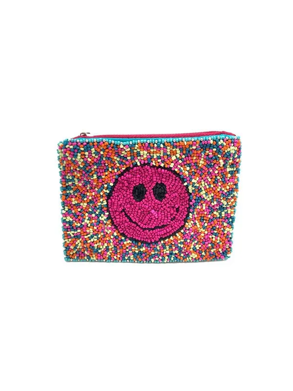 Beaded Coin Purse - PINK SMILEY/MULTI