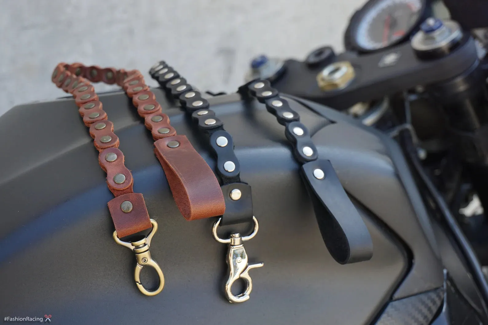 Bike Chain Keychain | Leather Motorcycle Accessories | Biker Gifts