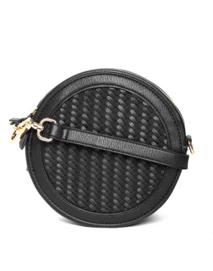 Black Basket Weave Textured Sling Bag