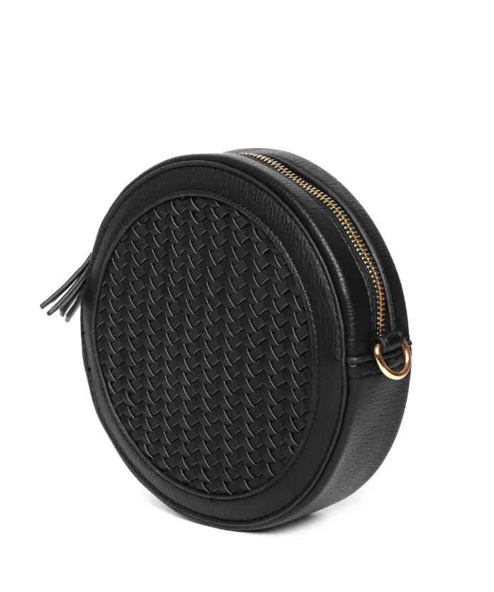 Black Basket Weave Textured Sling Bag