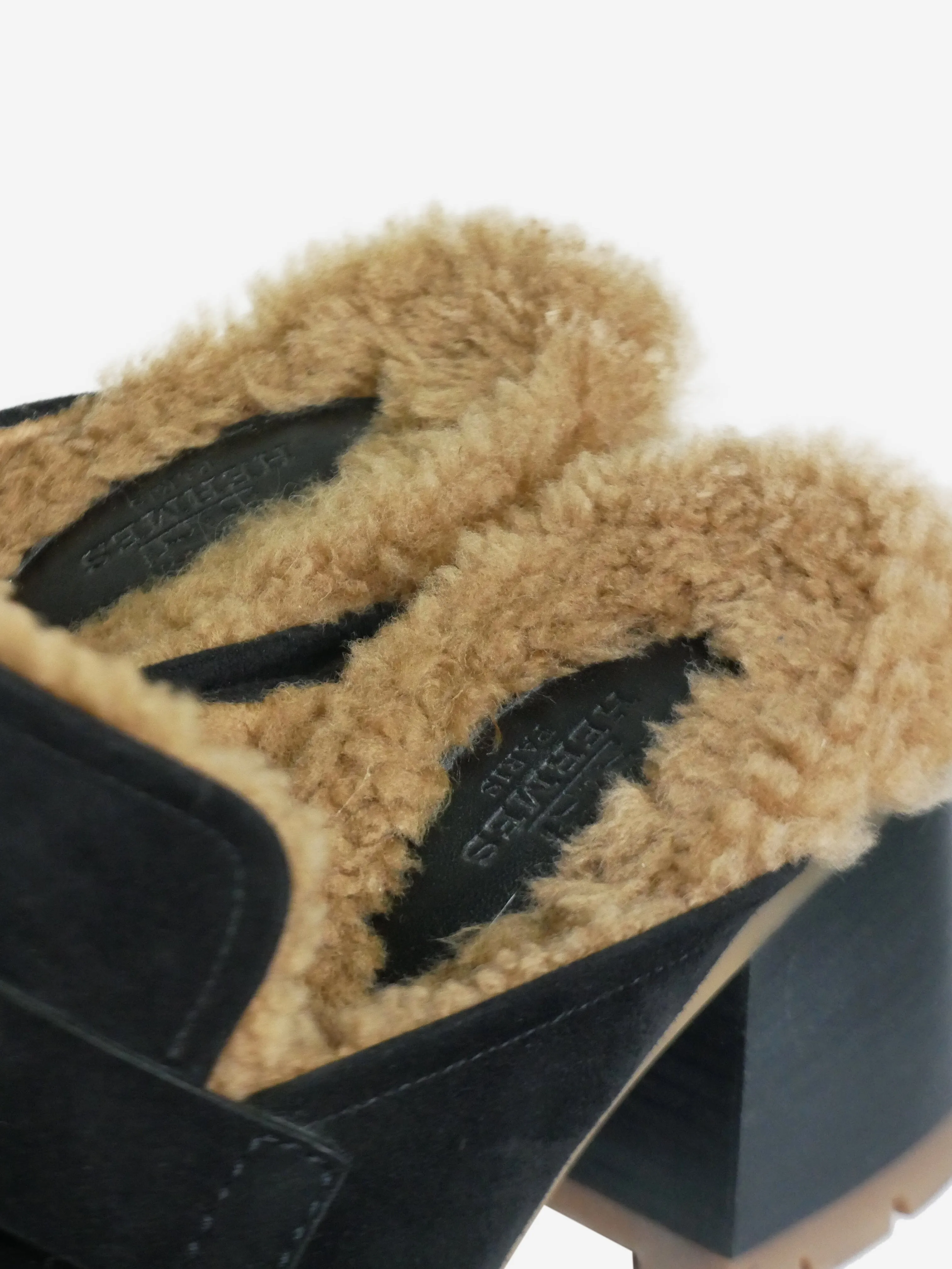 Black suede and sheepskin-lined mules - size EU 38