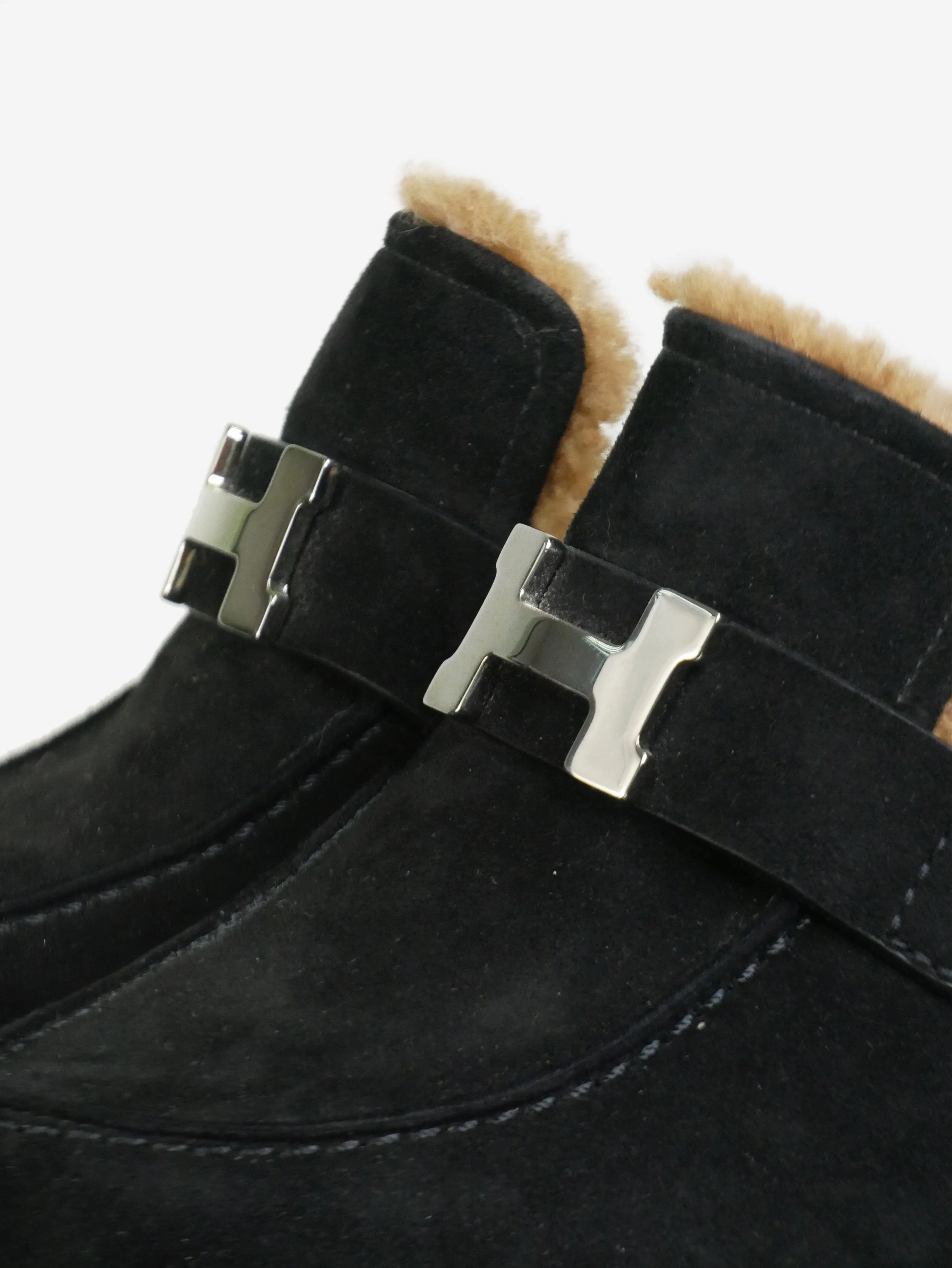 Black suede and sheepskin-lined mules - size EU 38