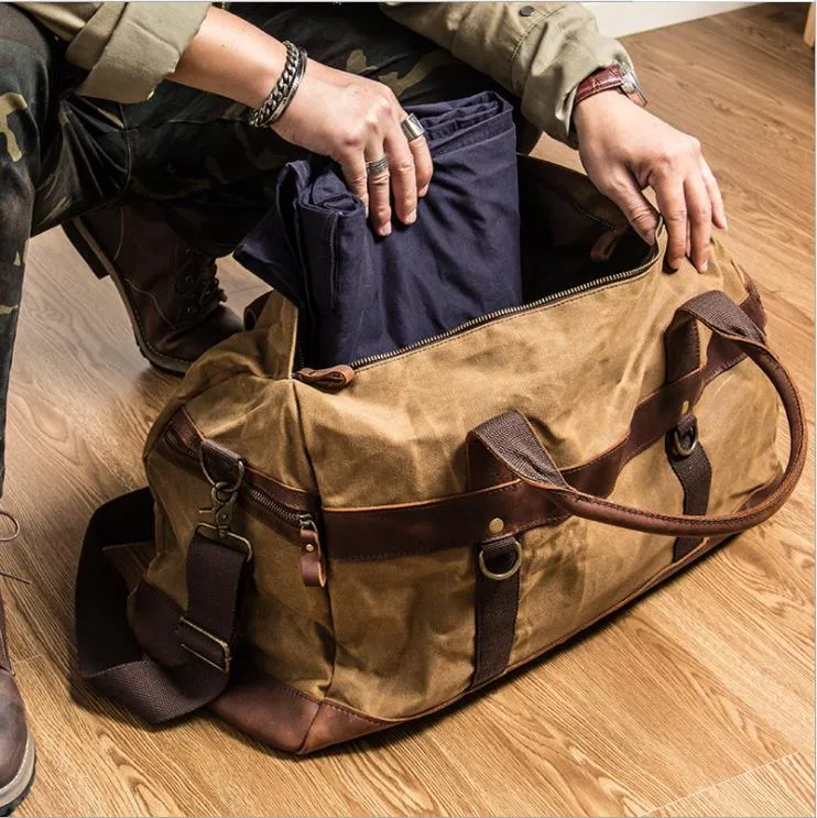 Calvin Waxed Canvas Genuine Leather Weekender Duffle bag