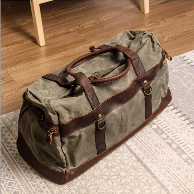 Calvin Waxed Canvas Genuine Leather Weekender Duffle bag