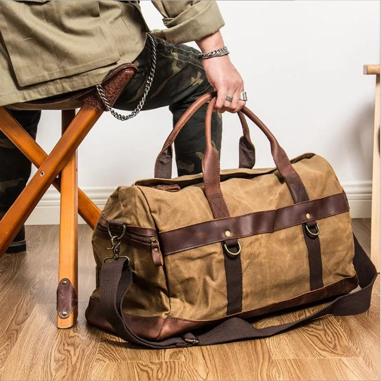 Calvin Waxed Canvas Genuine Leather Weekender Duffle bag