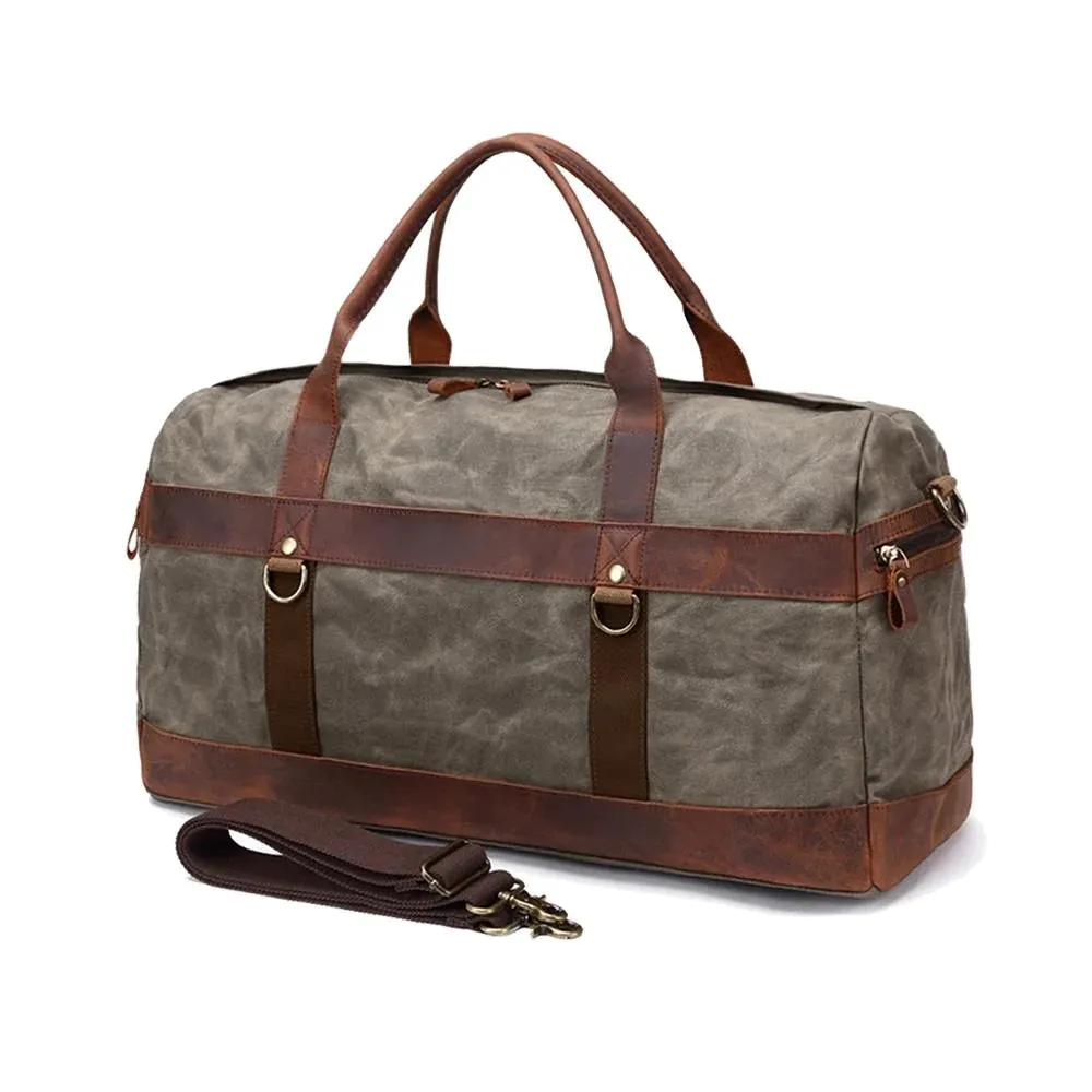 Calvin Waxed Canvas Genuine Leather Weekender Duffle bag