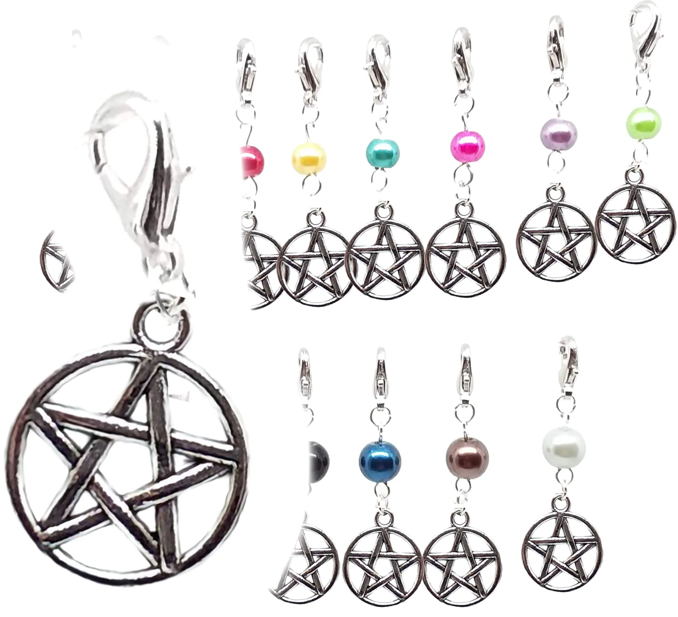 Celtic Gothic Halloween Pagan Wicca Wiccan Pentacle Bracelet Size Charm Clip with Silver Plated Metal Lobster Clasp Charms