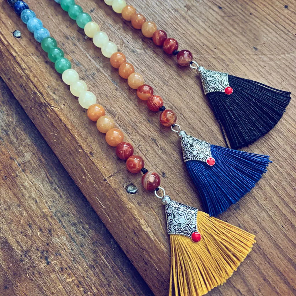 chakra worry beads // gemstone bead and tassel string