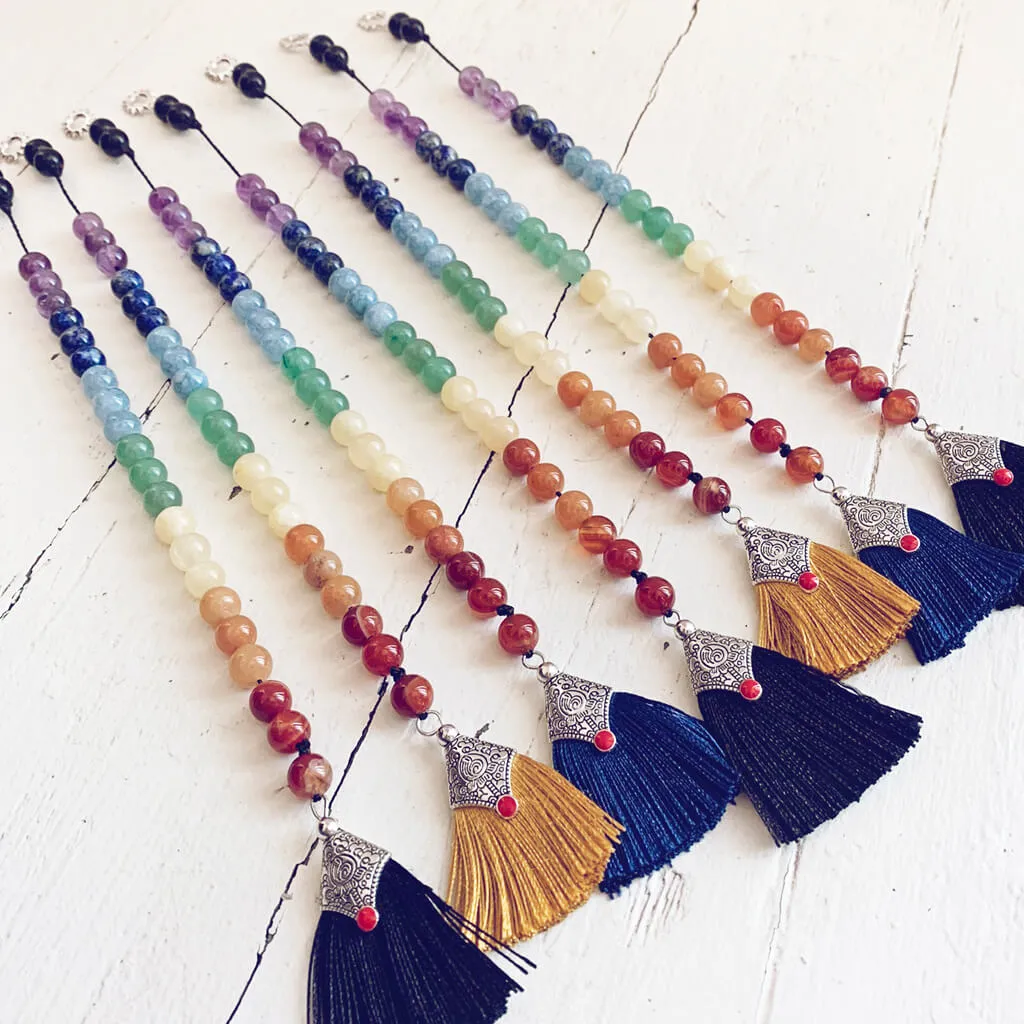 chakra worry beads // gemstone bead and tassel string