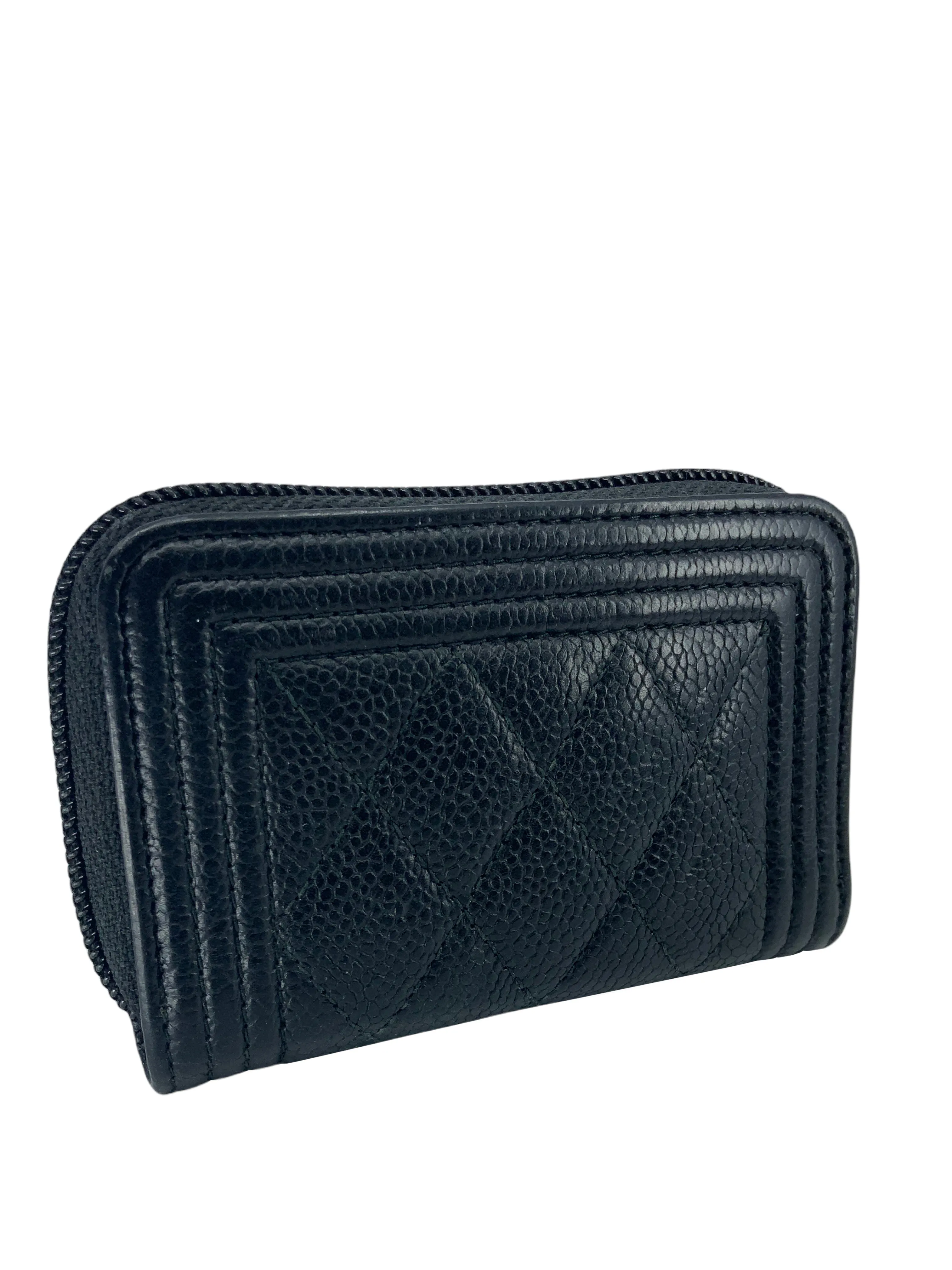 CHANEL Caviar Quilted Boy Zip Around Coin Purse Wallet