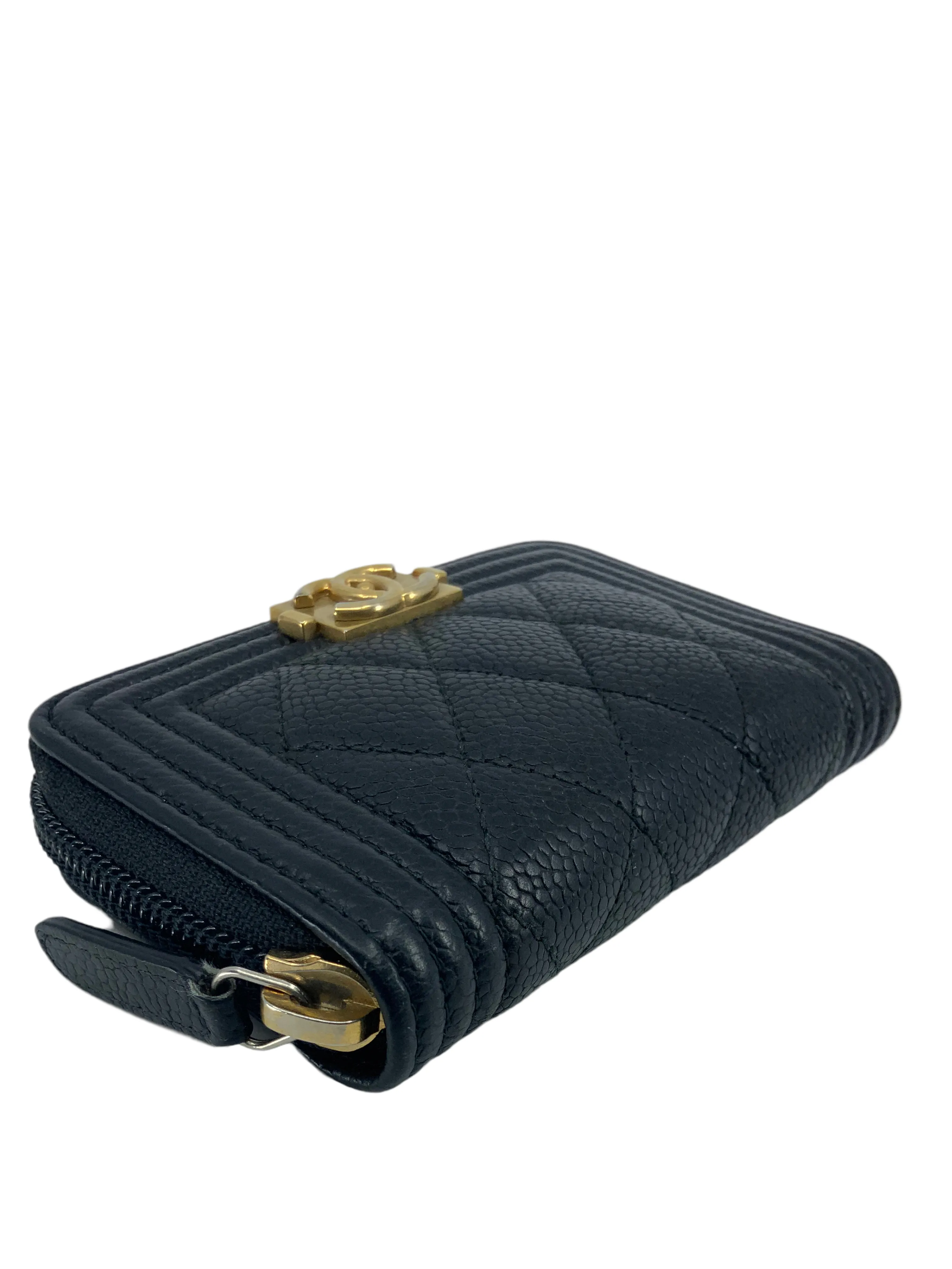 CHANEL Caviar Quilted Boy Zip Around Coin Purse Wallet