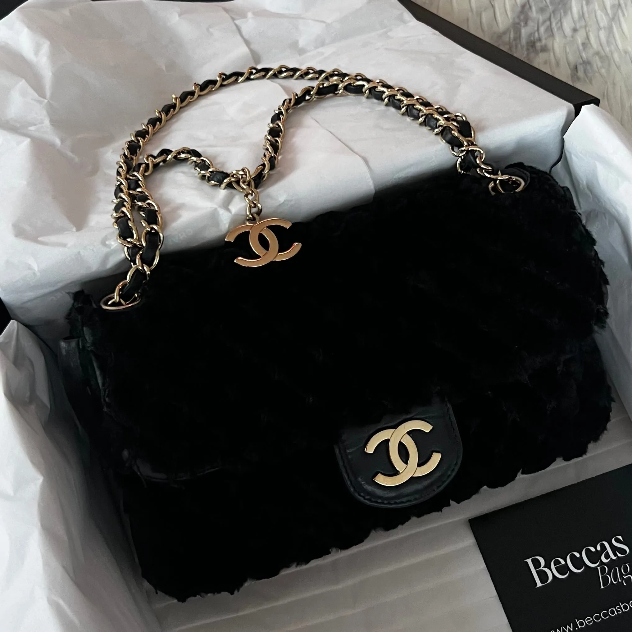 Chanel CC Rabbit Fur Flap Bag