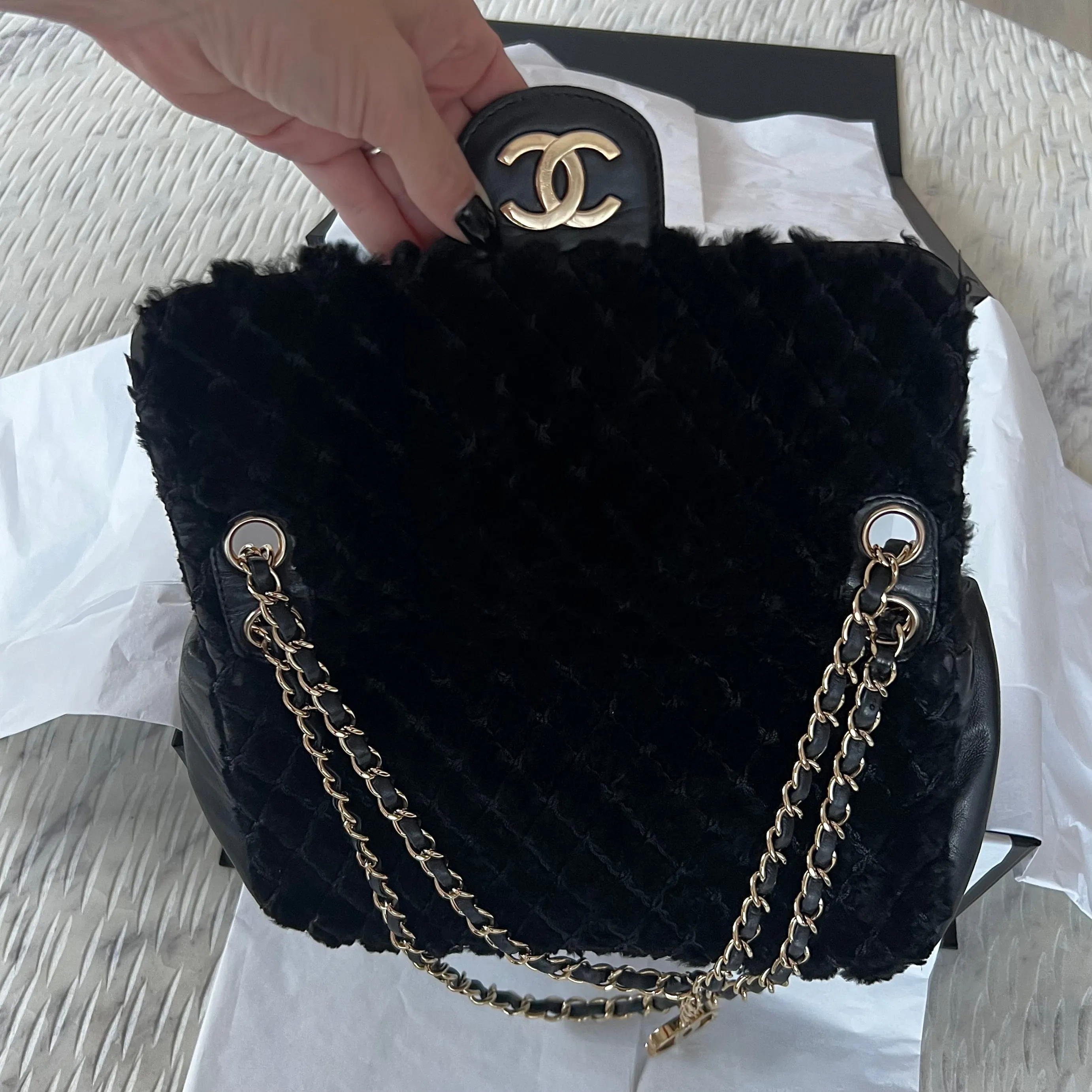 Chanel CC Rabbit Fur Flap Bag