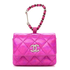 Chanel Iridescent Pink Patent Lambskin Quilted CC Hook Card Holder/Micro Bag