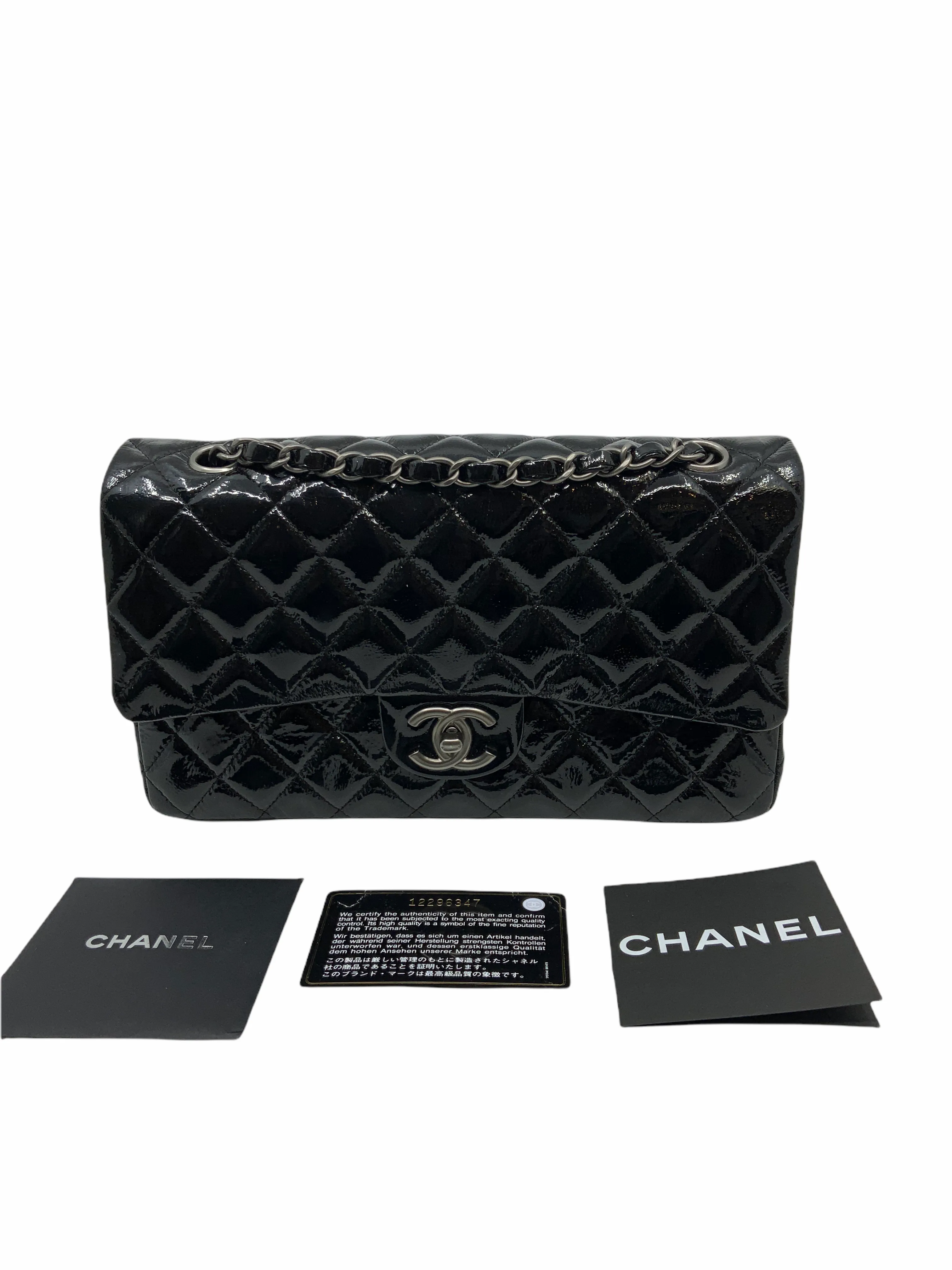 Chanel Quilted Patent Leather Classic Medium Double Flap Bag NEW