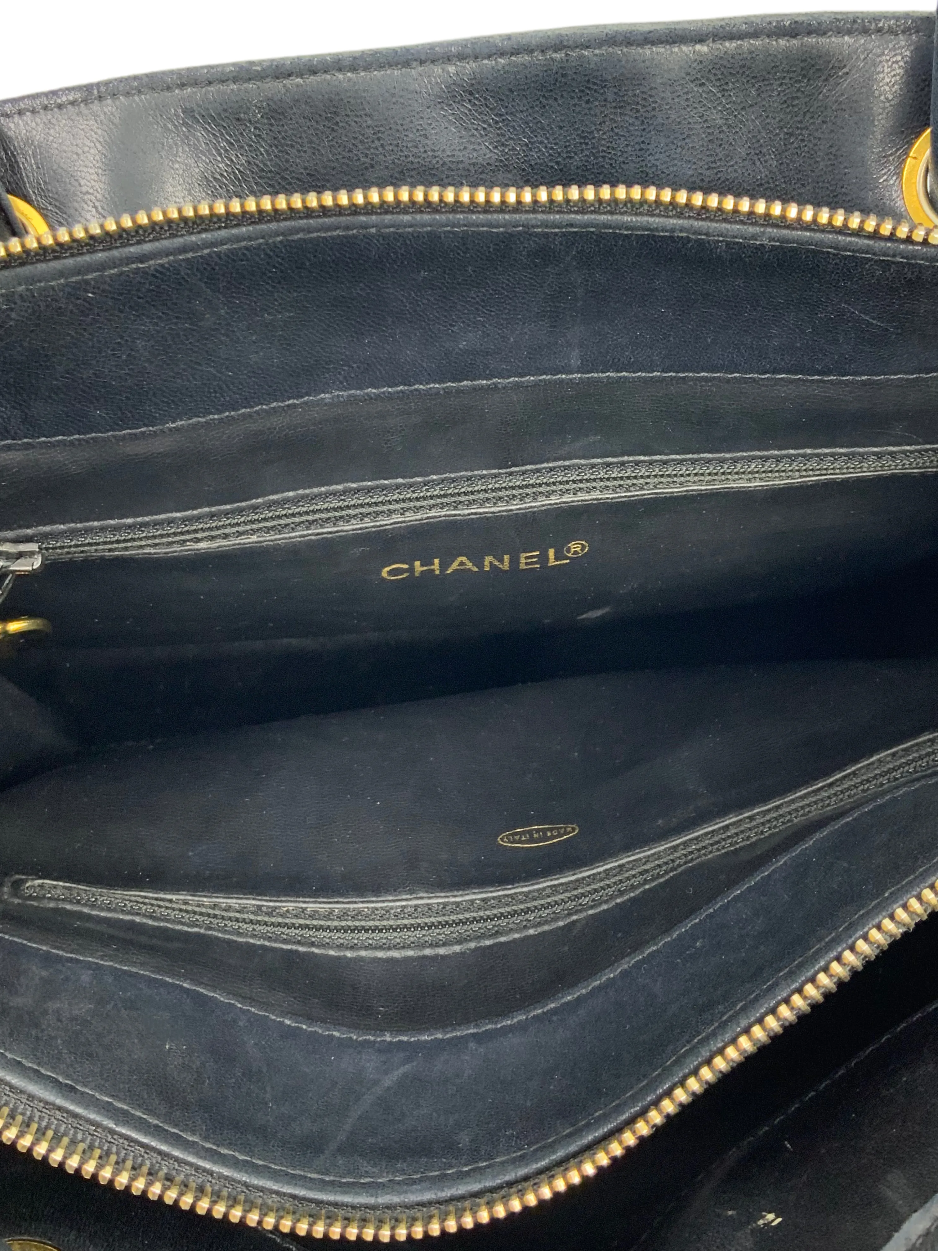 CHANEL Vintage Lambskin Leather CC Logo Tote Bag