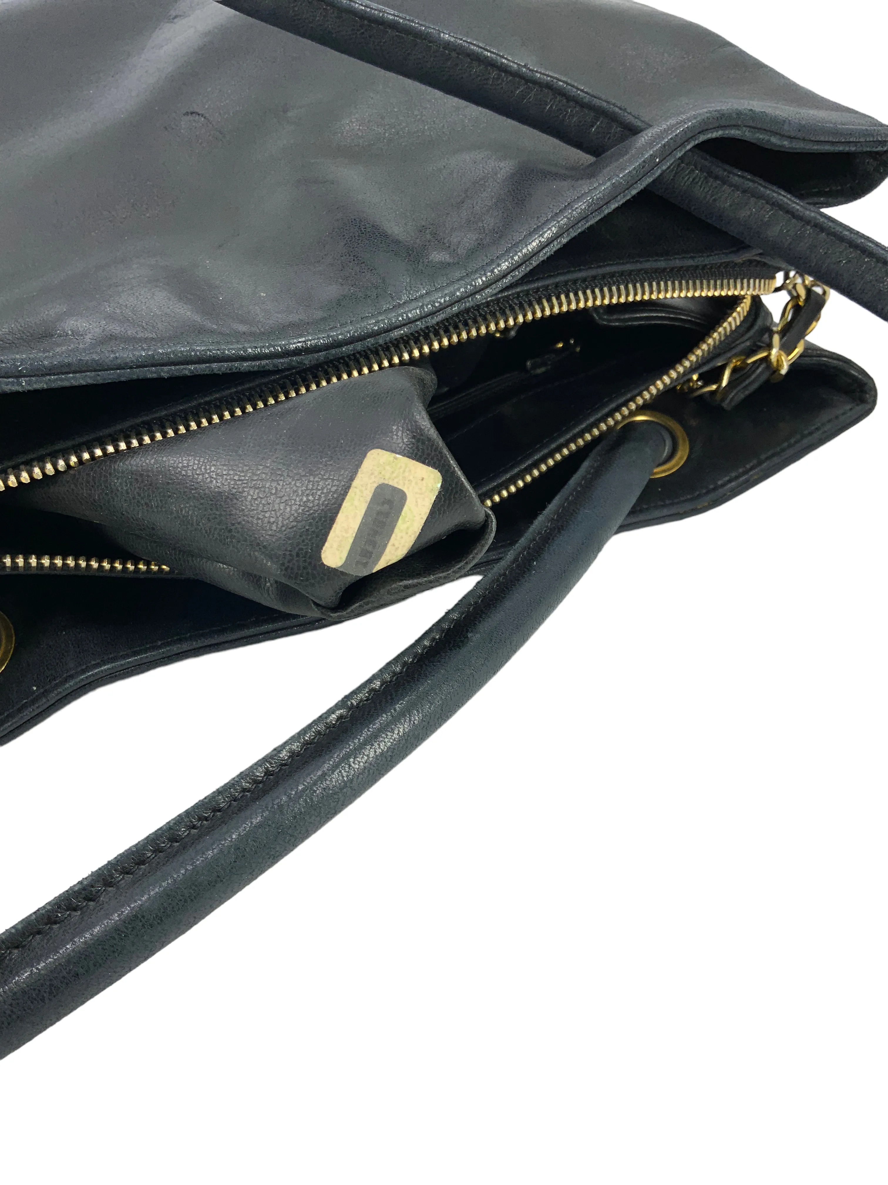 CHANEL Vintage Lambskin Leather CC Logo Tote Bag