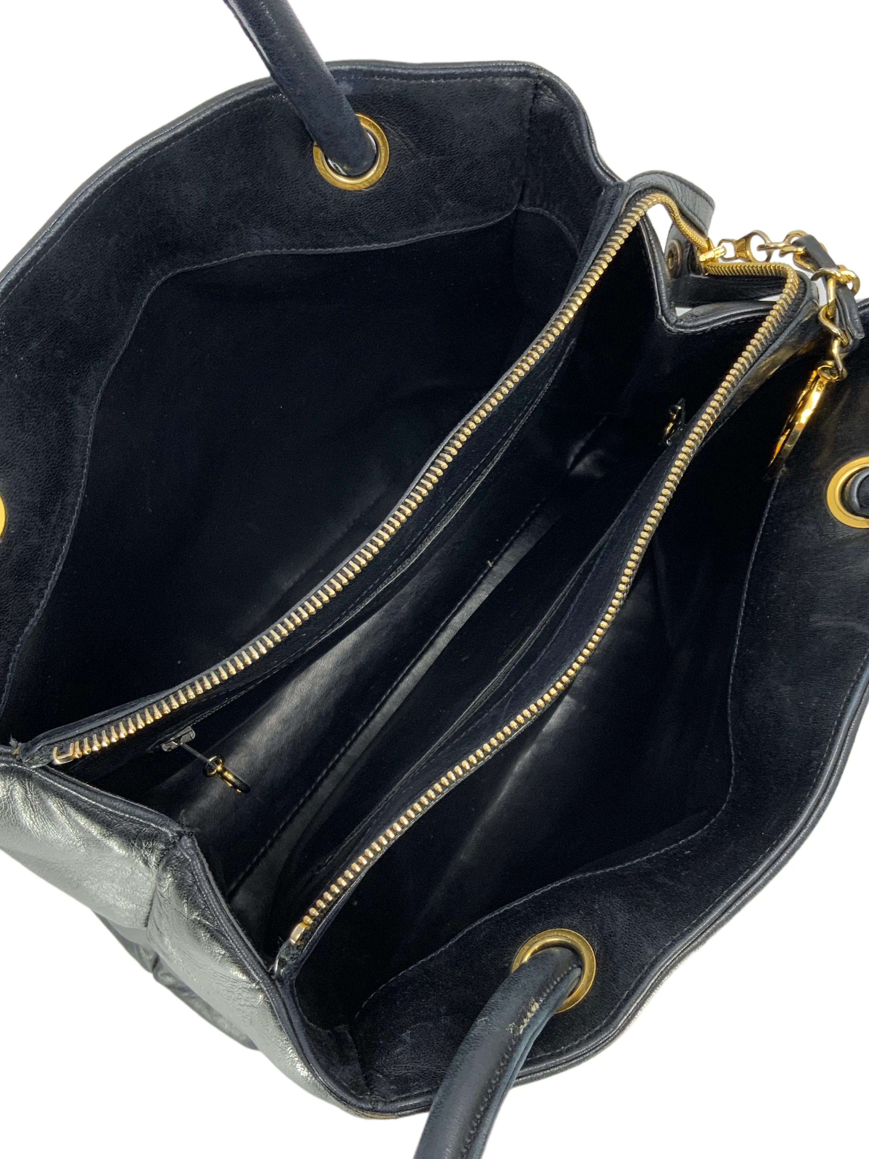 CHANEL Vintage Lambskin Leather CC Logo Tote Bag