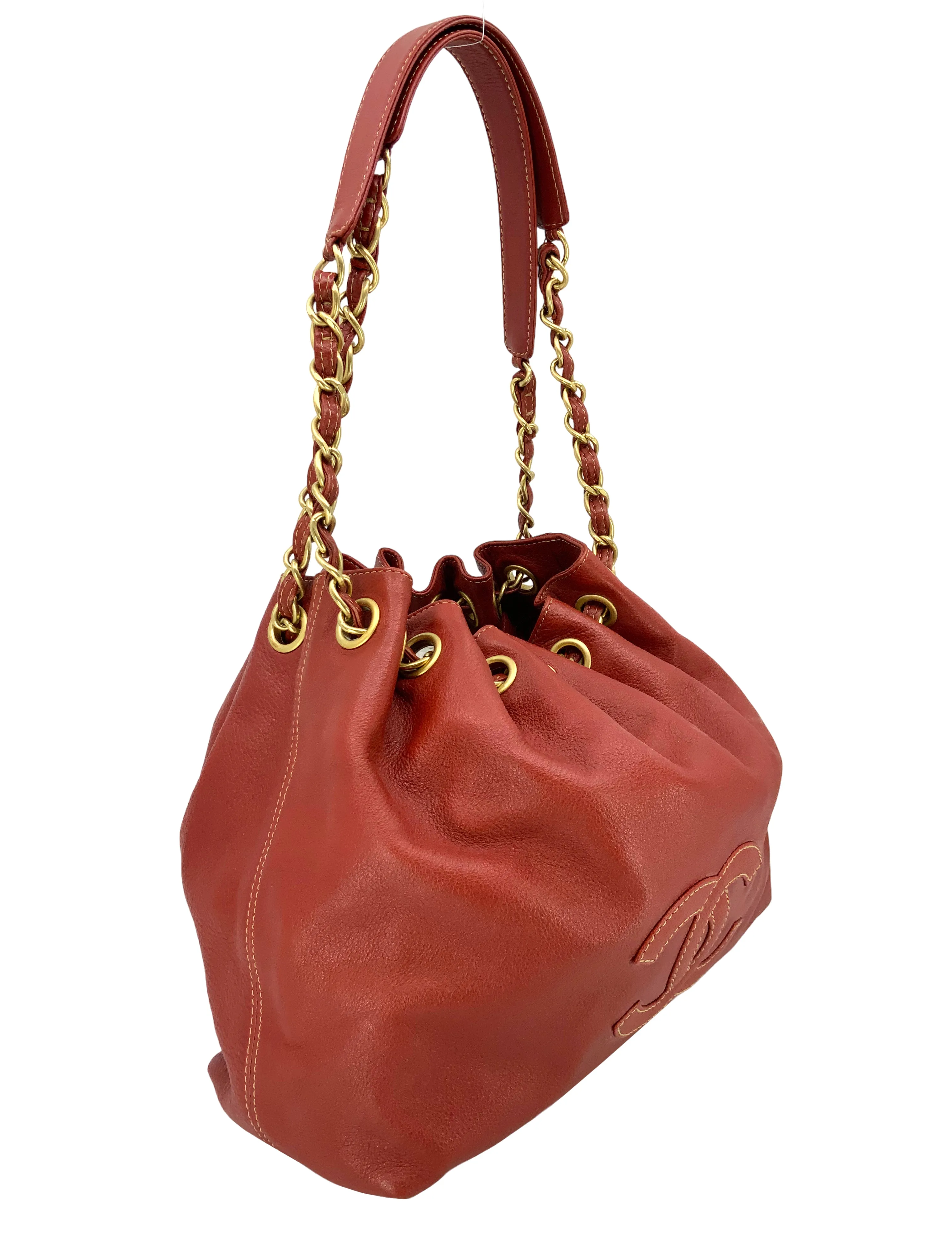 CHANEL Vintage Leather Drawstring Bucket Shoulder Bag