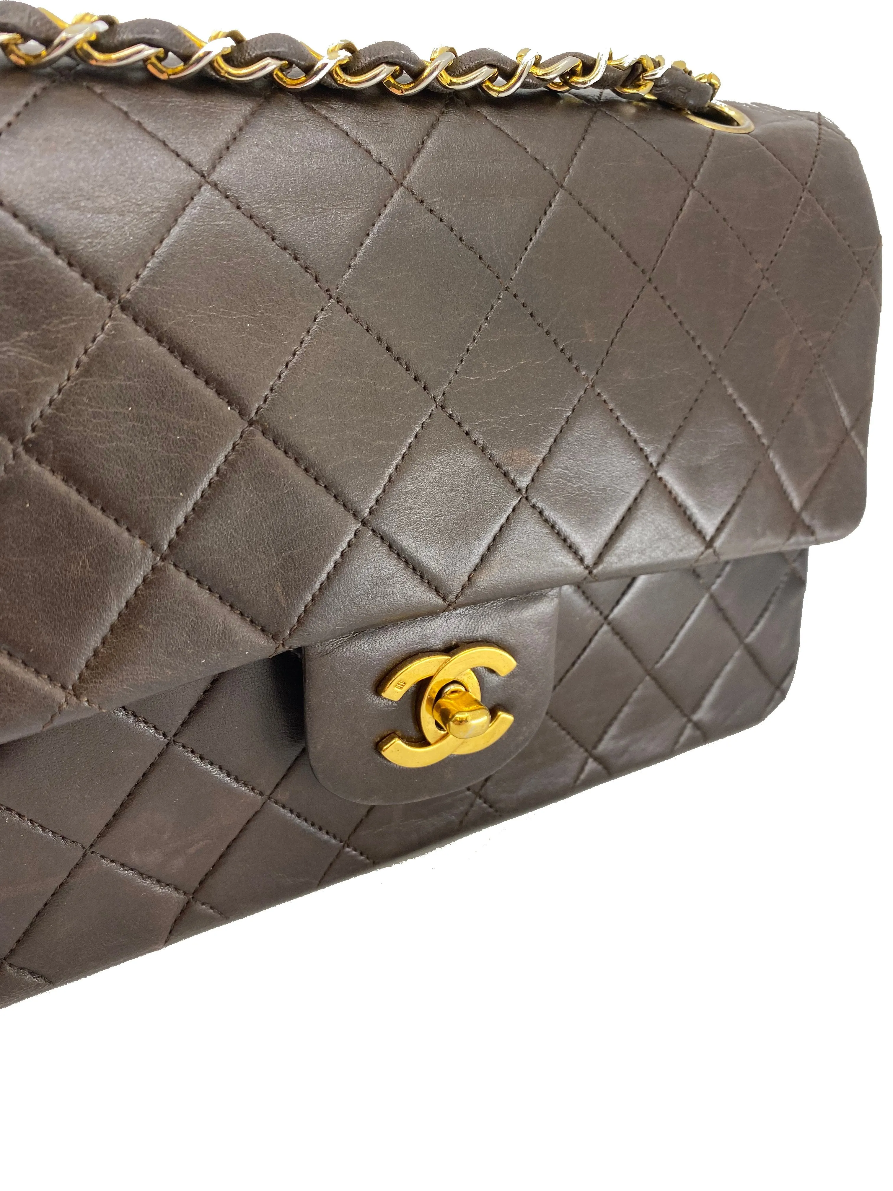 Medium-Sized Classic Double Flap Vintage Chanel Bag in Quilted Lambskin