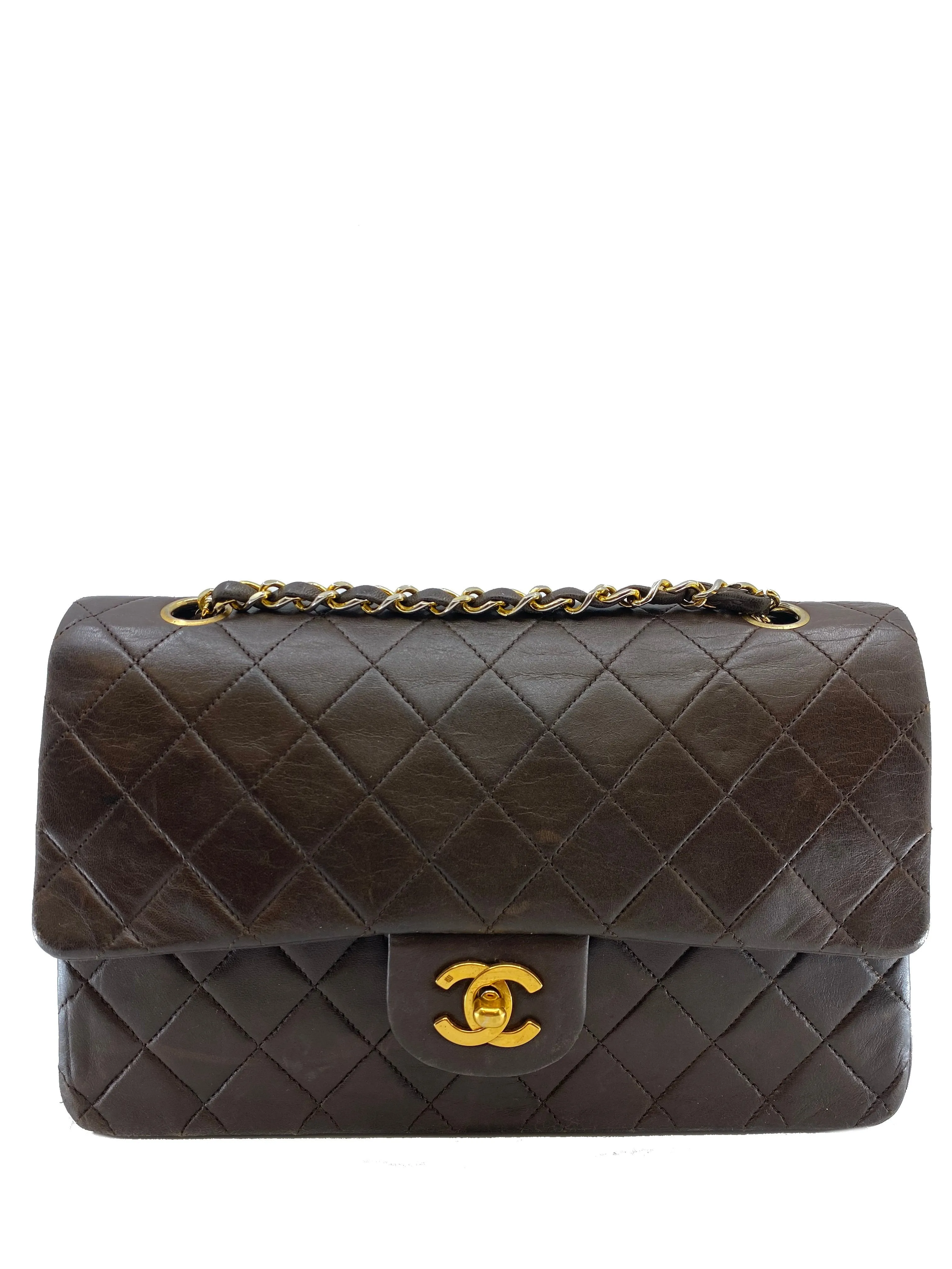 Medium-Sized Classic Double Flap Vintage Chanel Bag in Quilted Lambskin