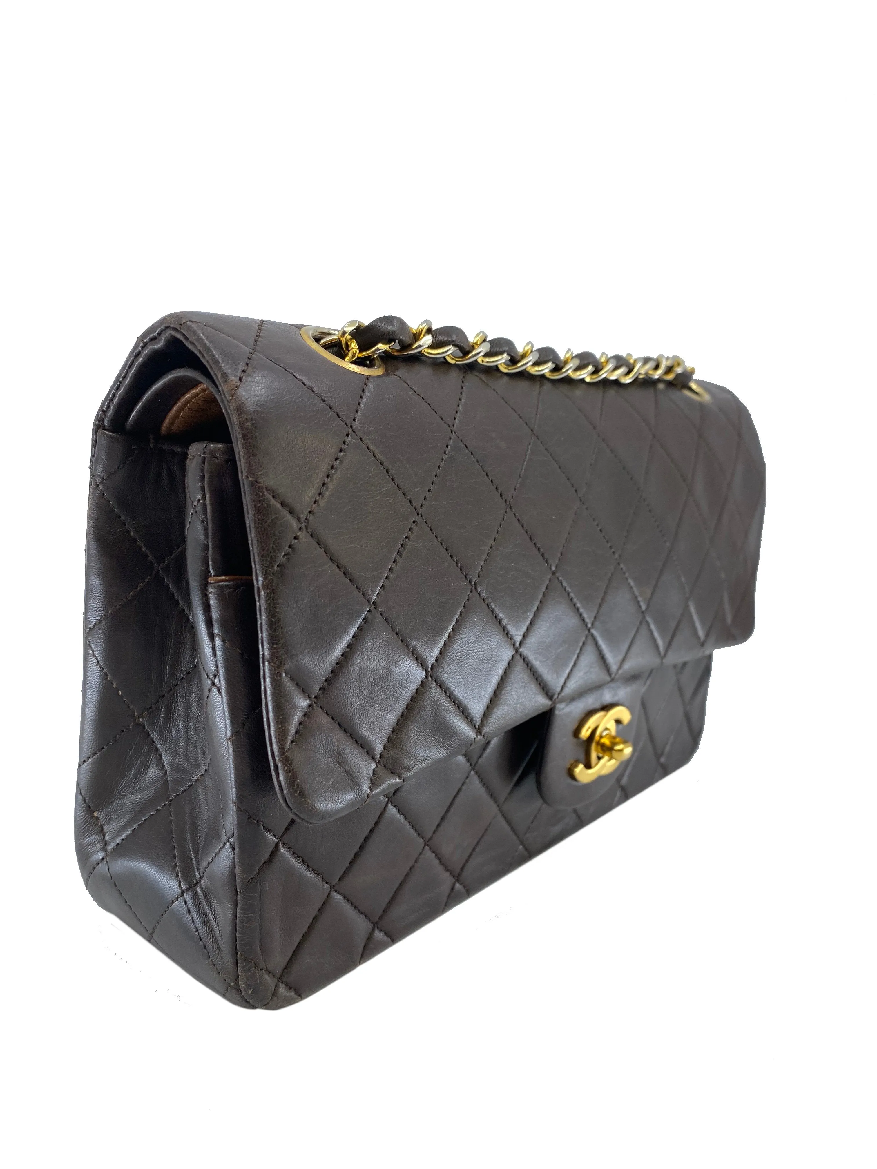 Medium-Sized Classic Double Flap Vintage Chanel Bag in Quilted Lambskin