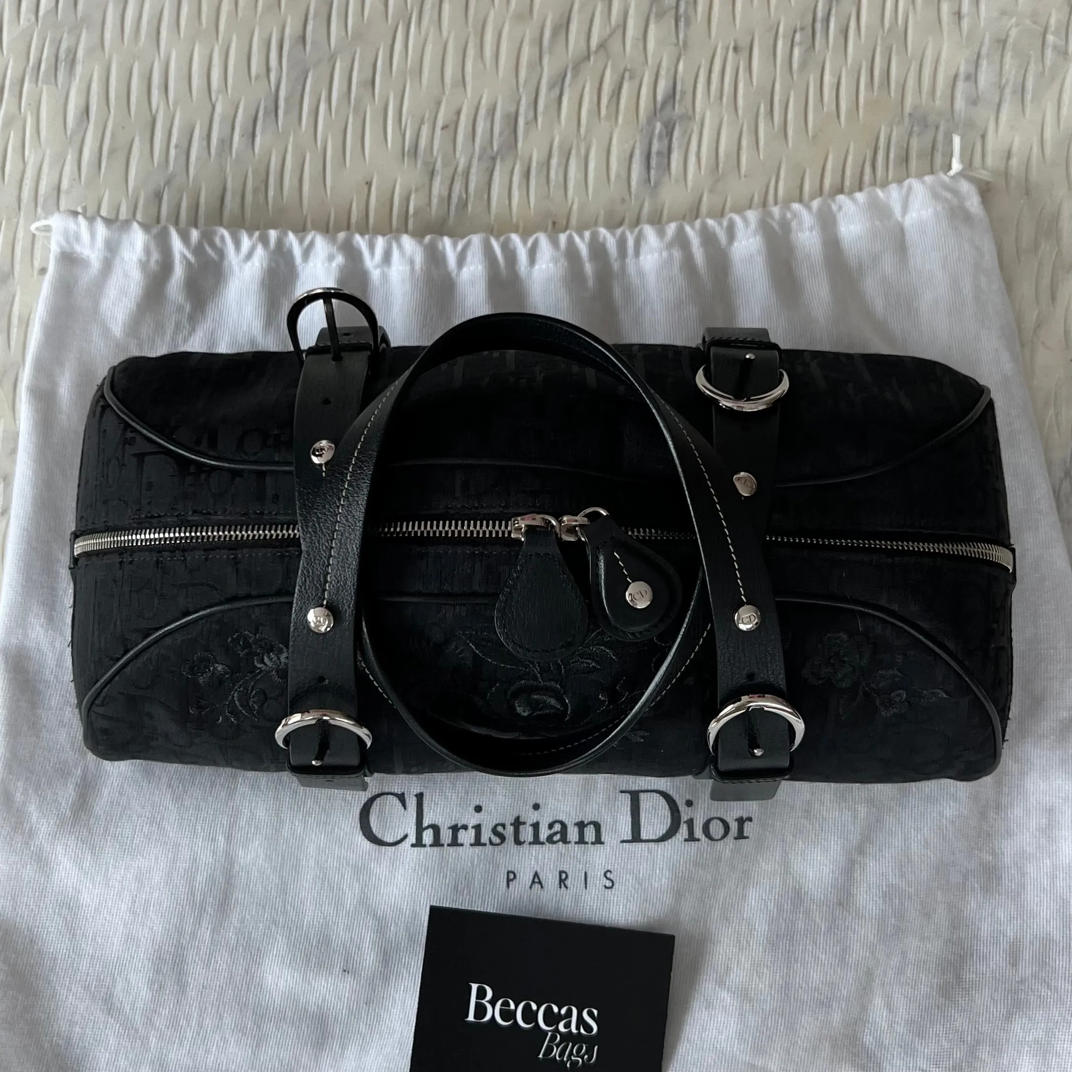 Embroidered Black Flower Christian Dior Trotter Bag