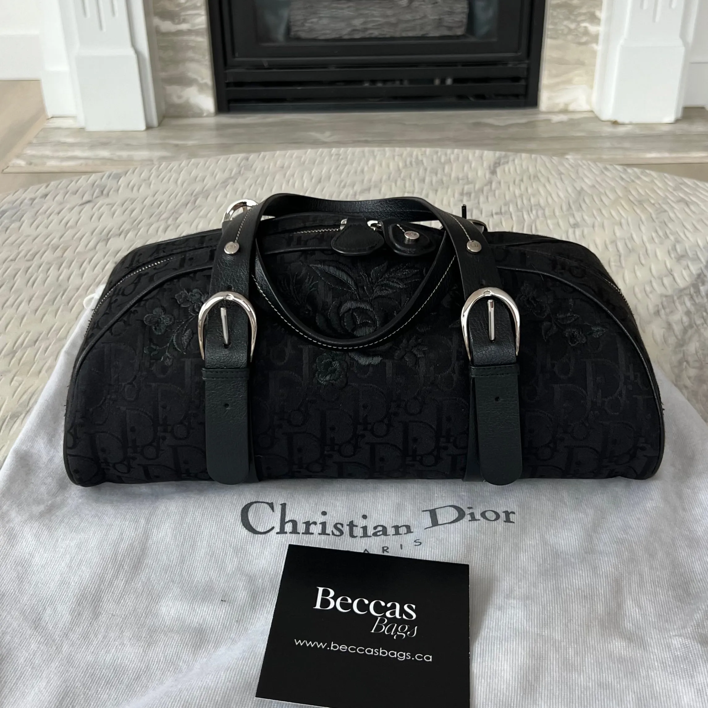 Embroidered Black Flower Christian Dior Trotter Bag