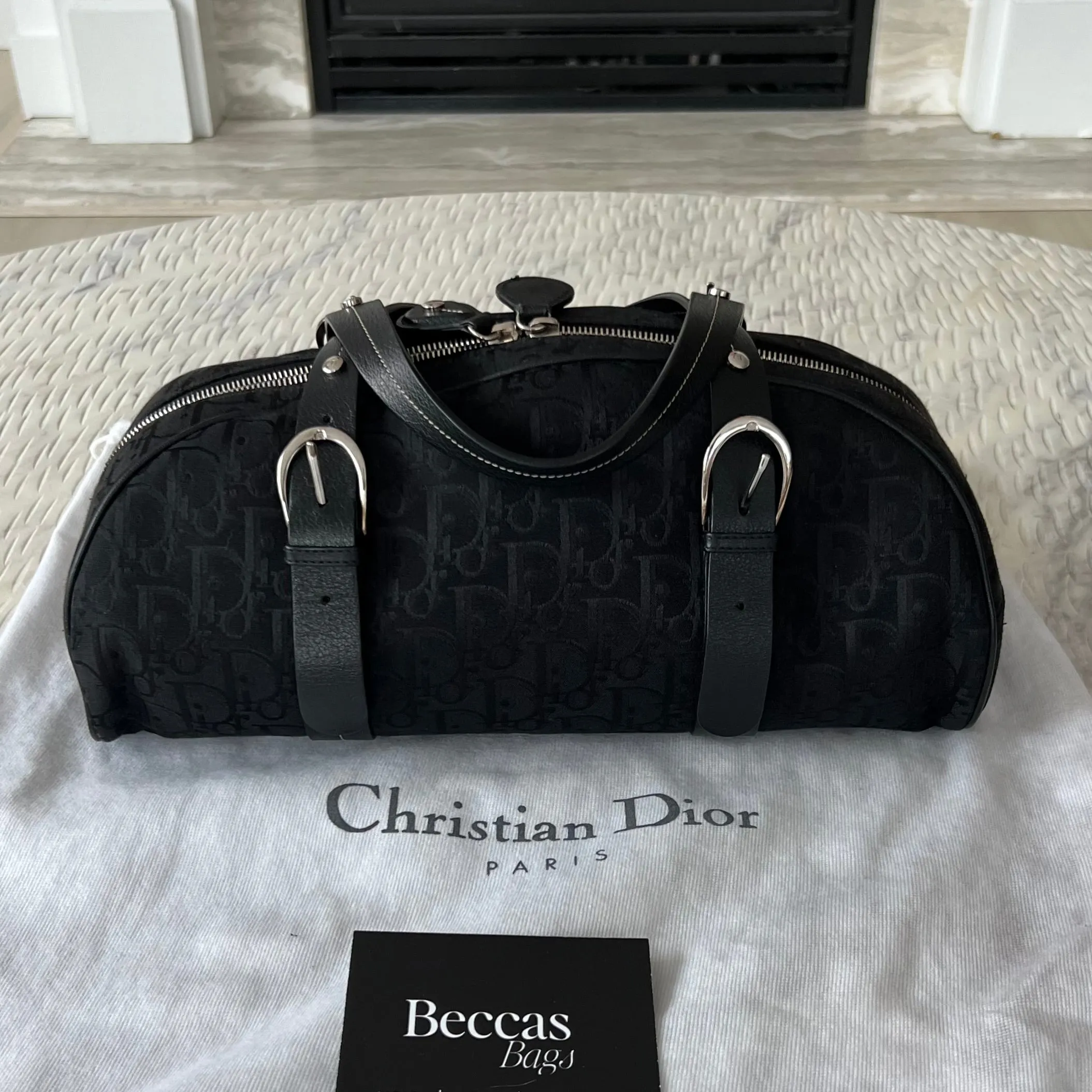 Embroidered Black Flower Christian Dior Trotter Bag