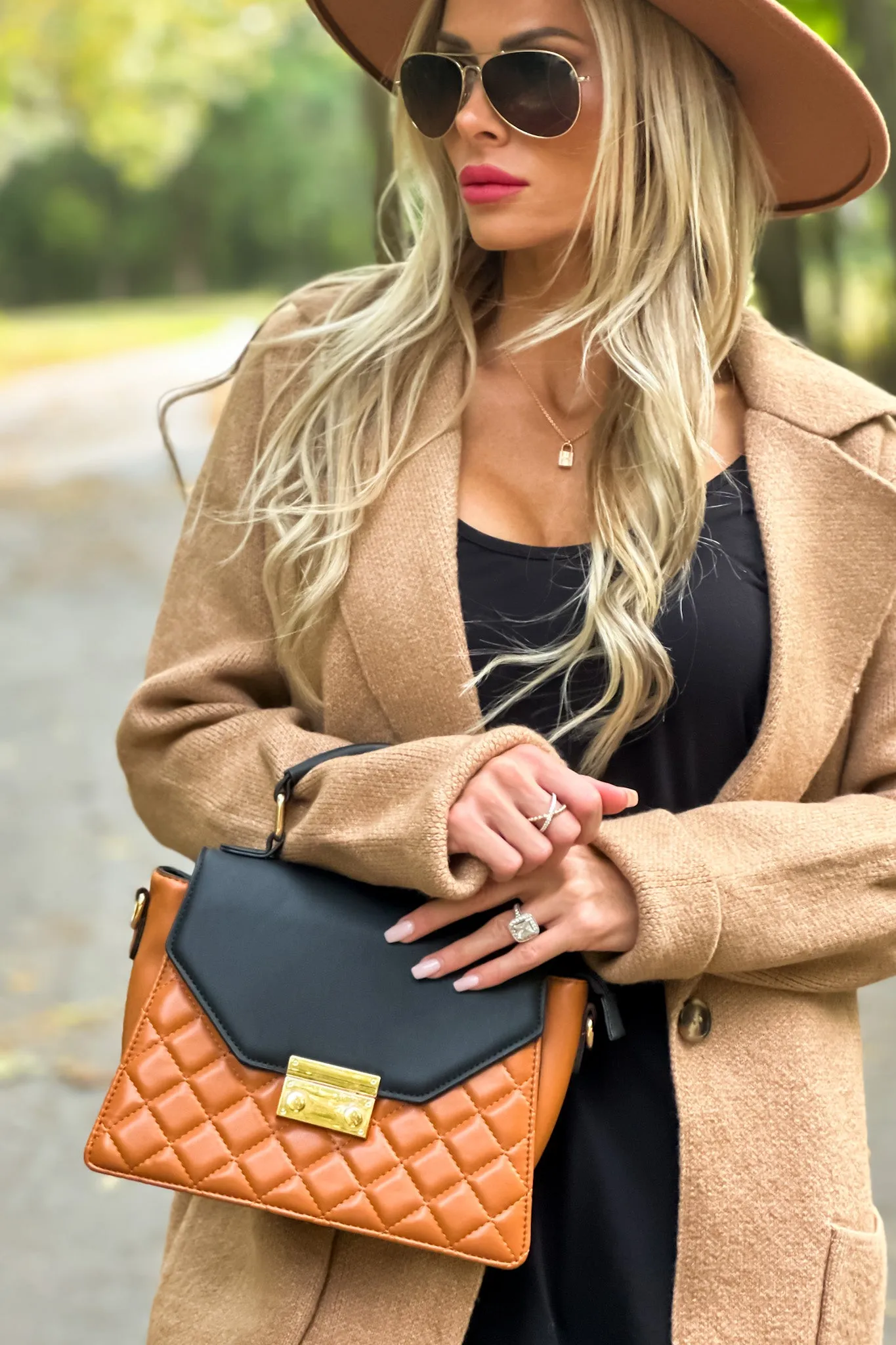 Courtney Quilted Color Block Handbag : Brown/Black