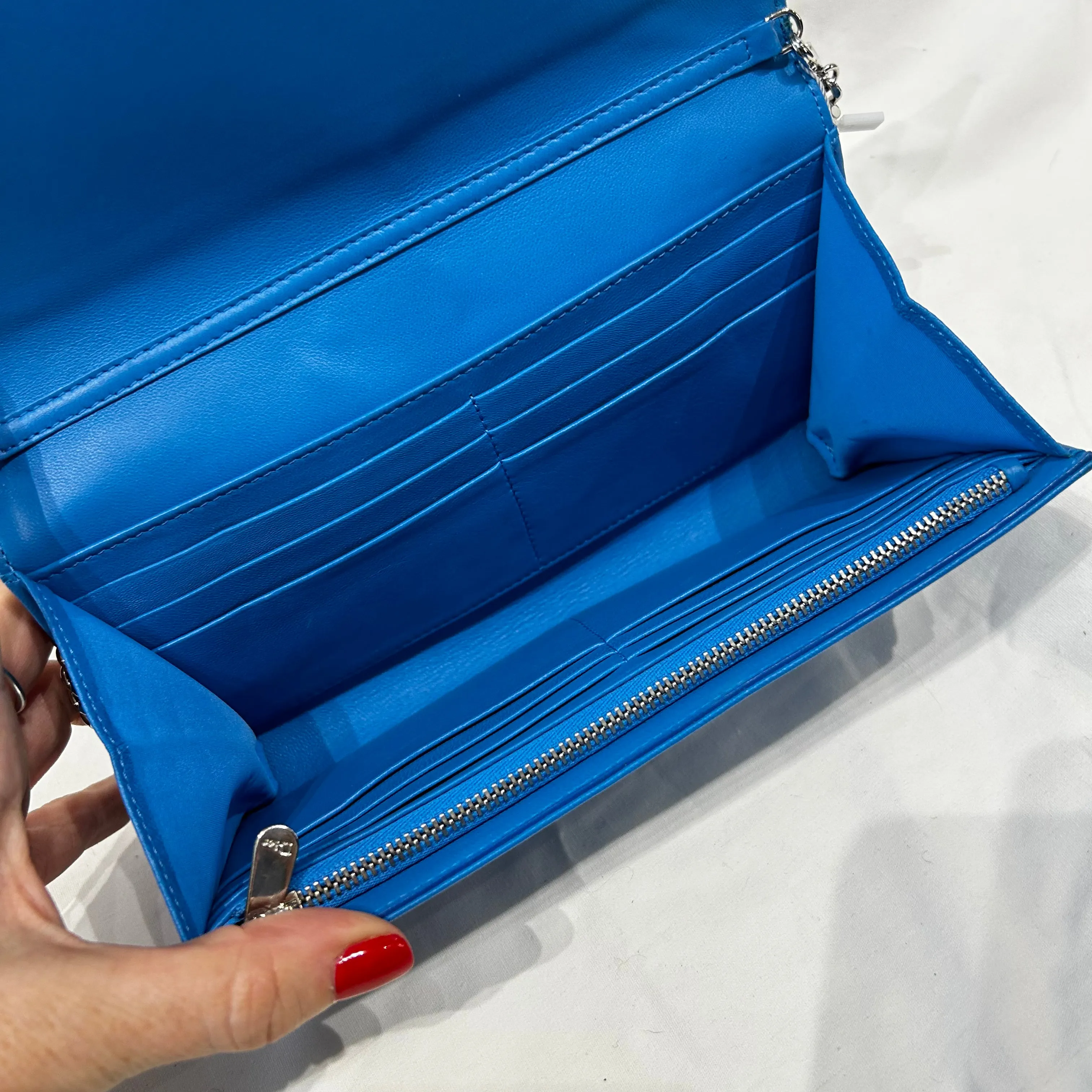 Dior Bright Blue Leather Diorama Wallet of a Chain Bag