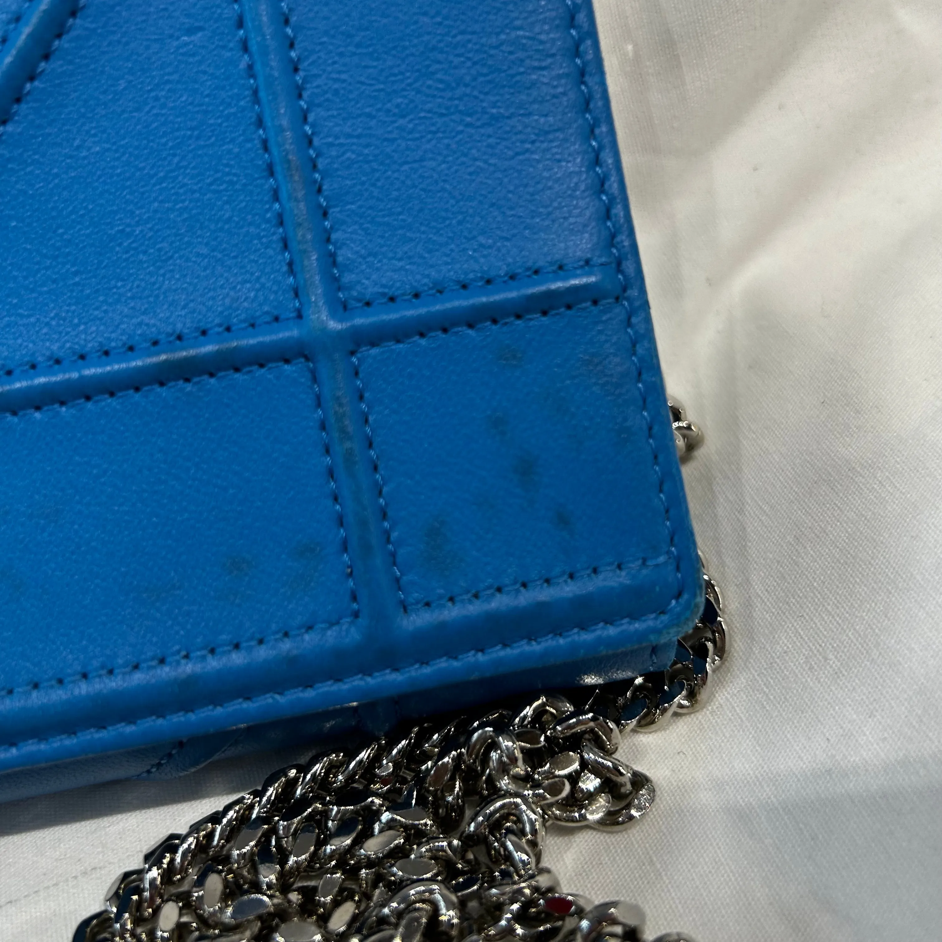 Dior Bright Blue Leather Diorama Wallet of a Chain Bag