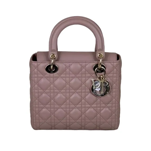 DIOR - Lady Dior pink medium bag silver hardware