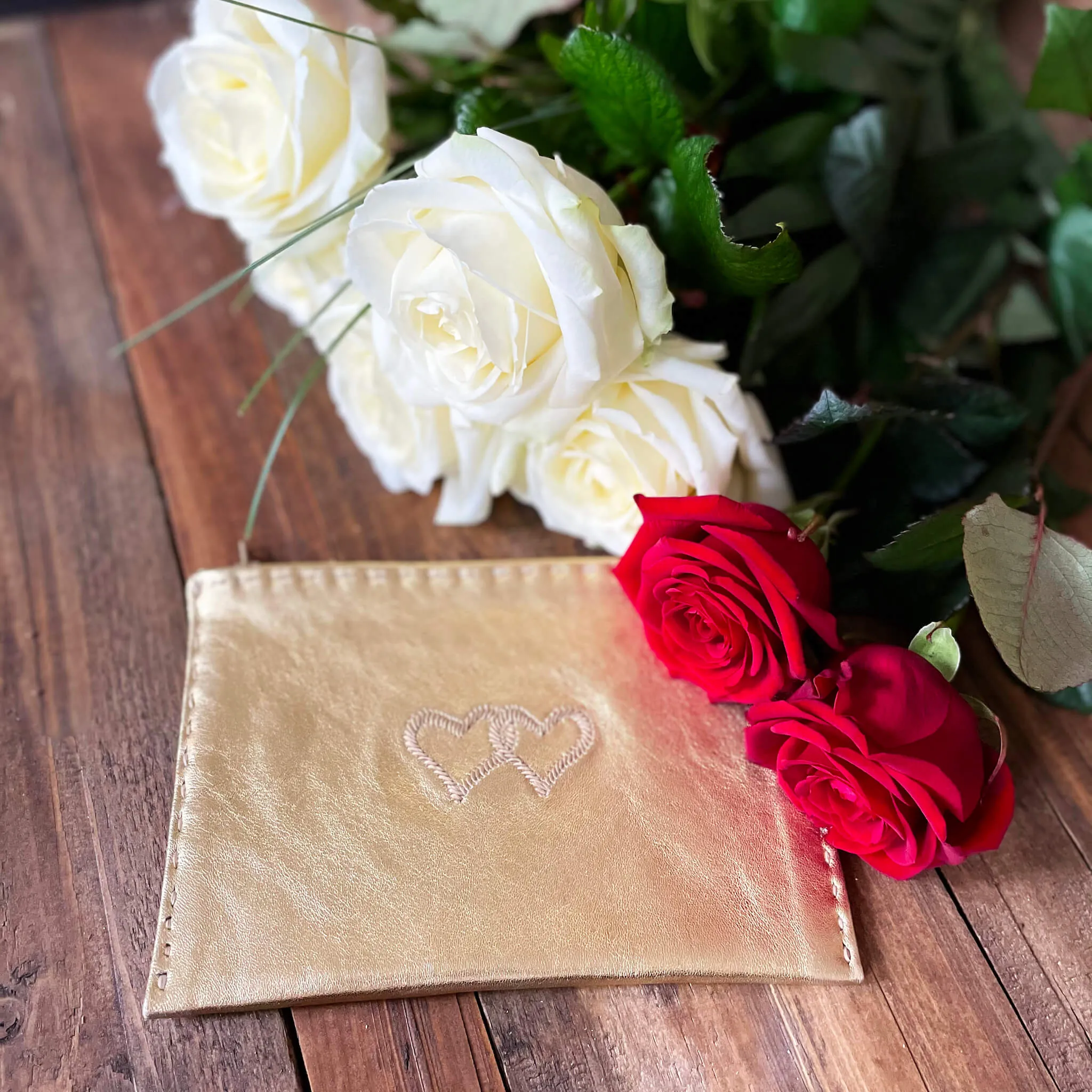 Embroidered Leather Pouch *Love Edition* in Gold