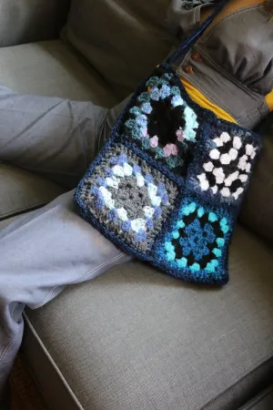 Granny square cross over bag - Carol Meyer Crochet Originals - Blue & White