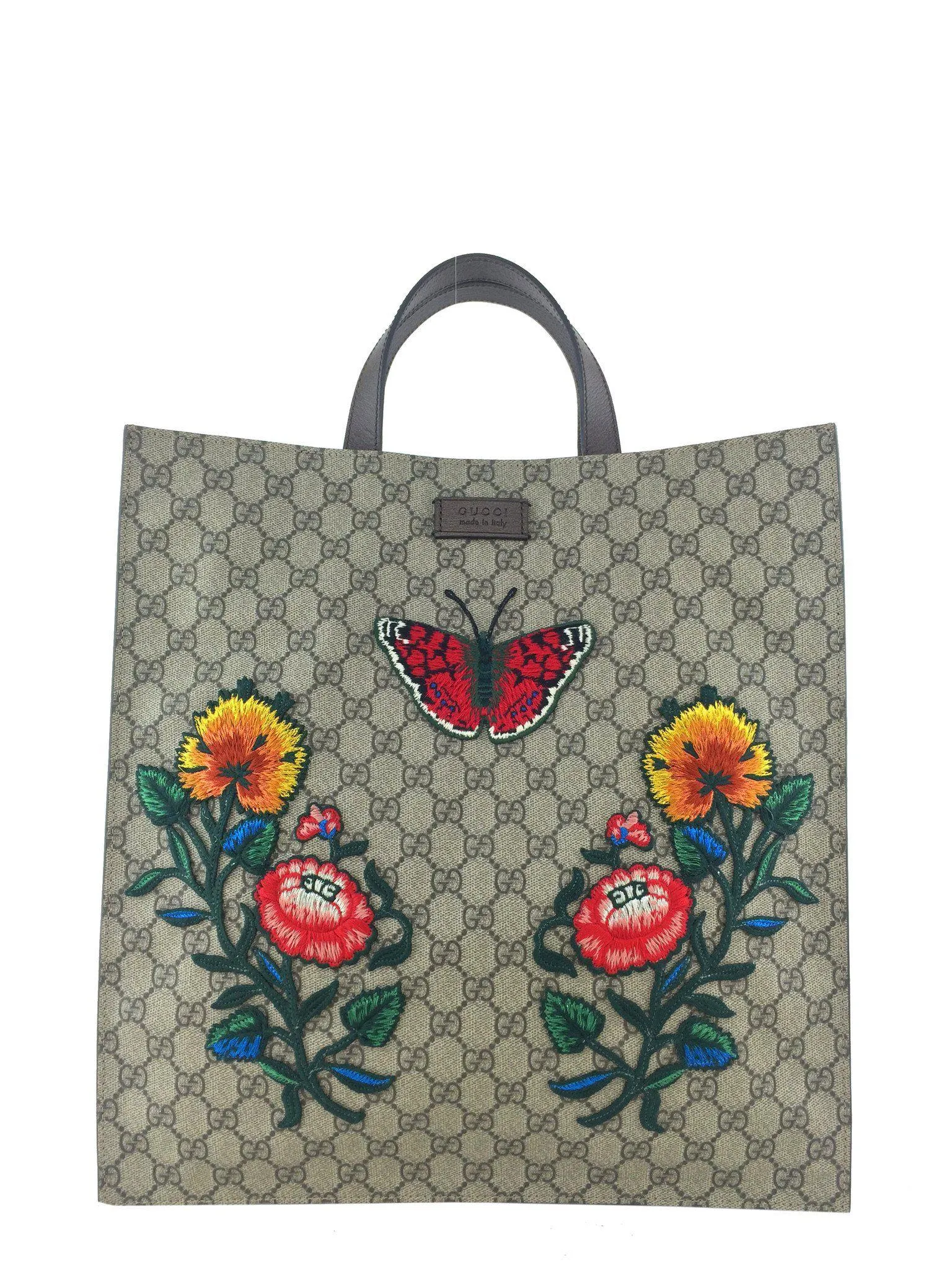 Gucci Floral Embroidered Soft GG Supreme Tote NEW