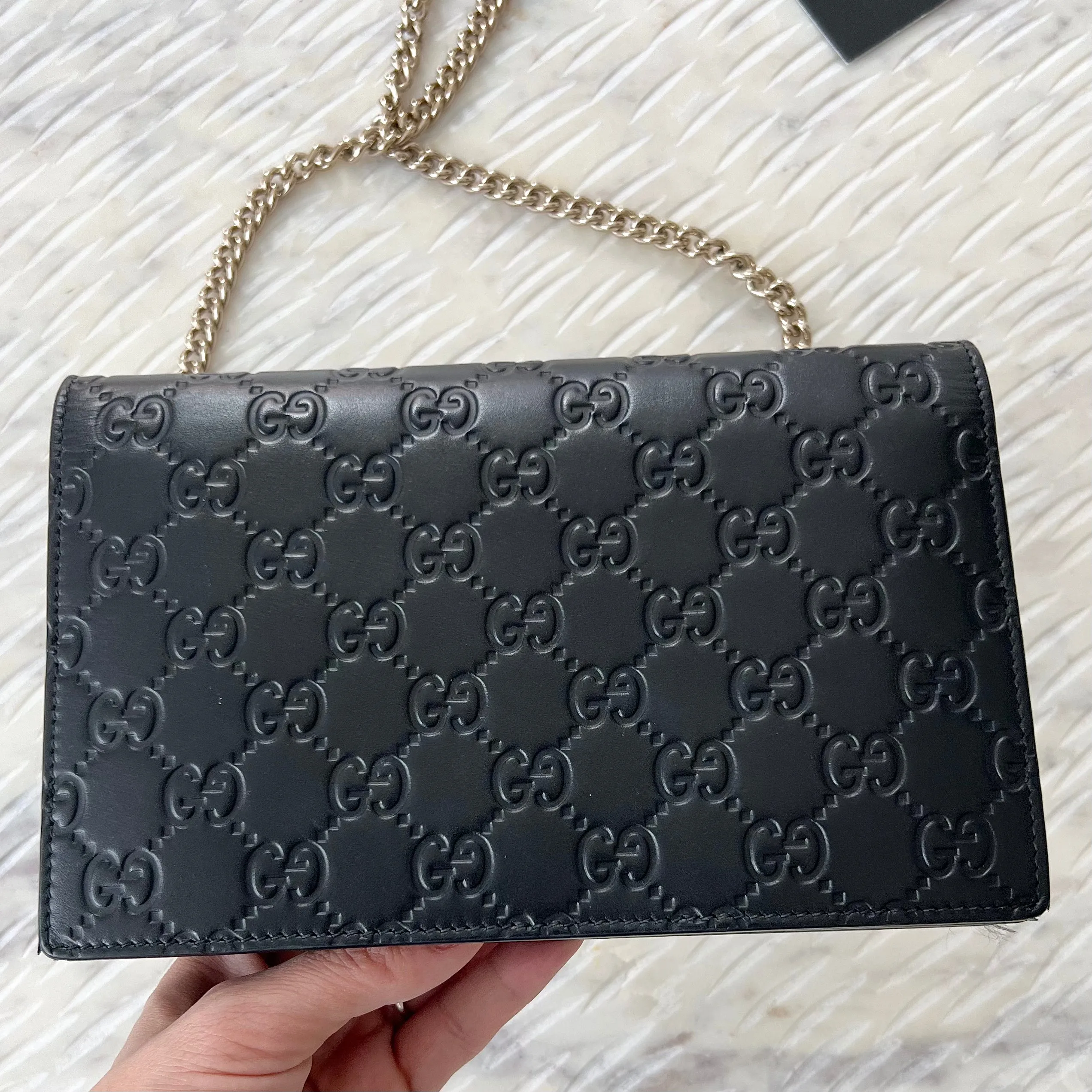 GUCCI Guccissima Leather Bow Wallet on Chain Bag