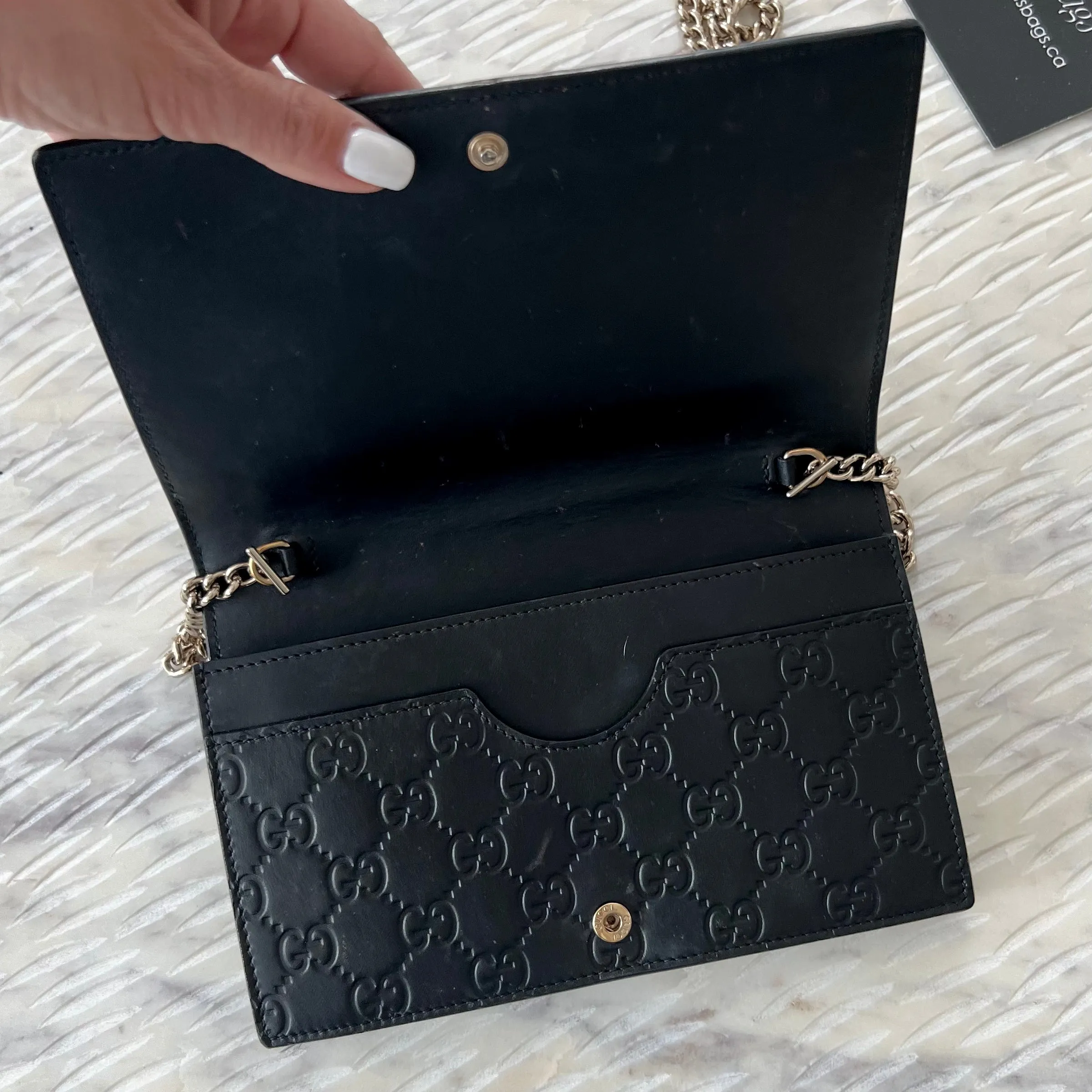 GUCCI Guccissima Leather Bow Wallet on Chain Bag