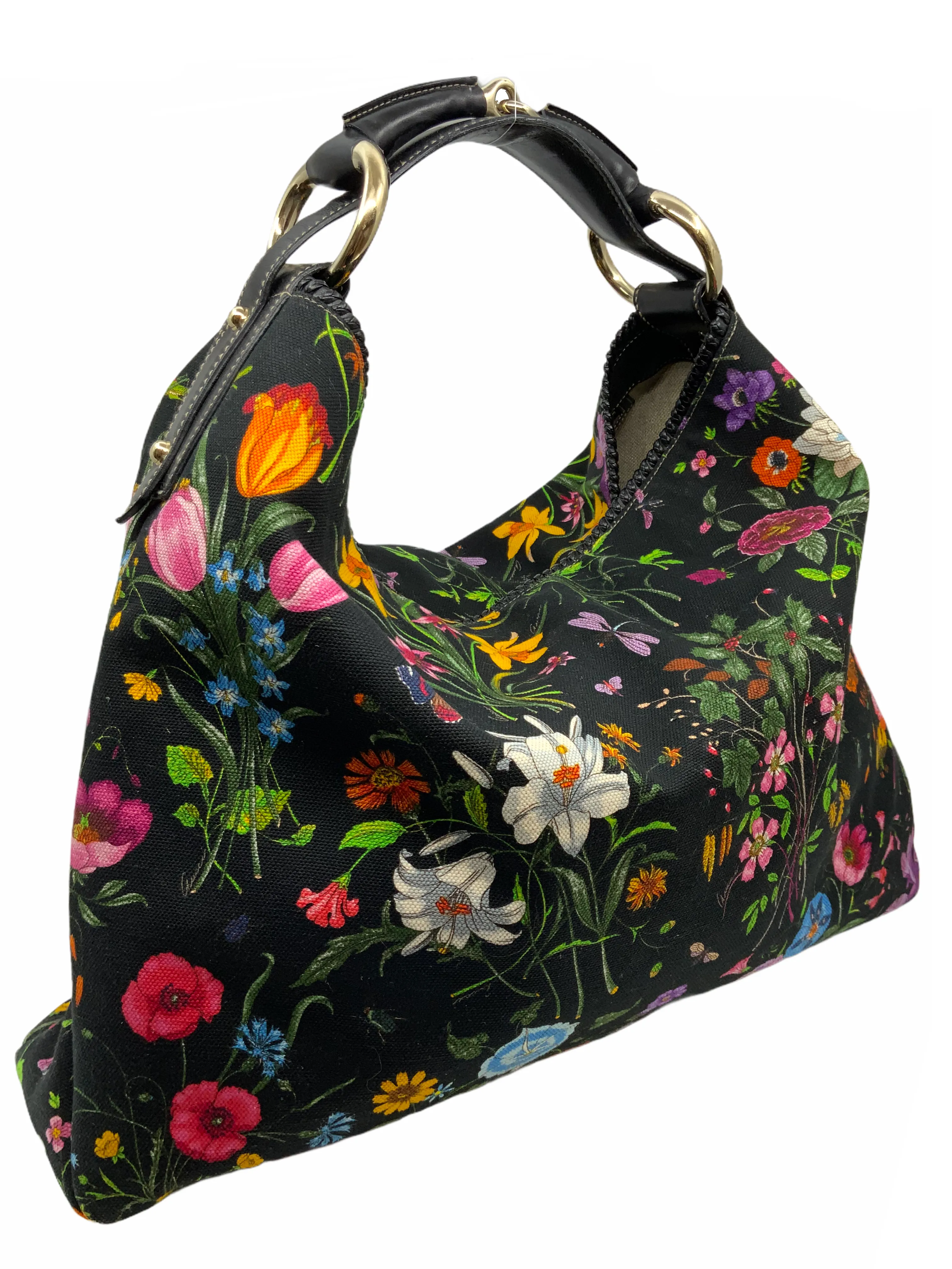 Gucci Large Flora Canvas Horsebit Hobo Bag with Optimal Size and Design