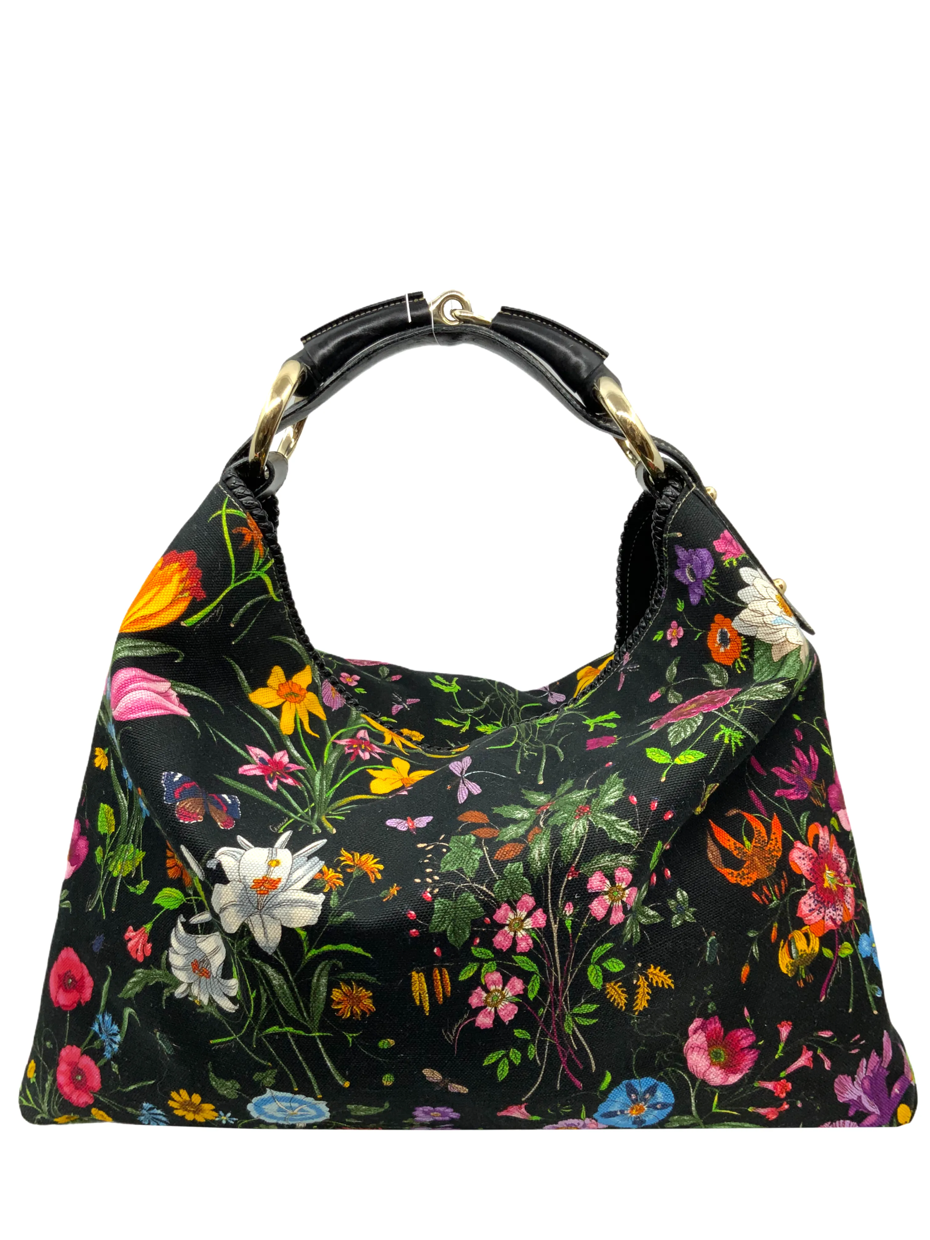 Gucci Large Flora Canvas Horsebit Hobo Bag with Optimal Size and Design